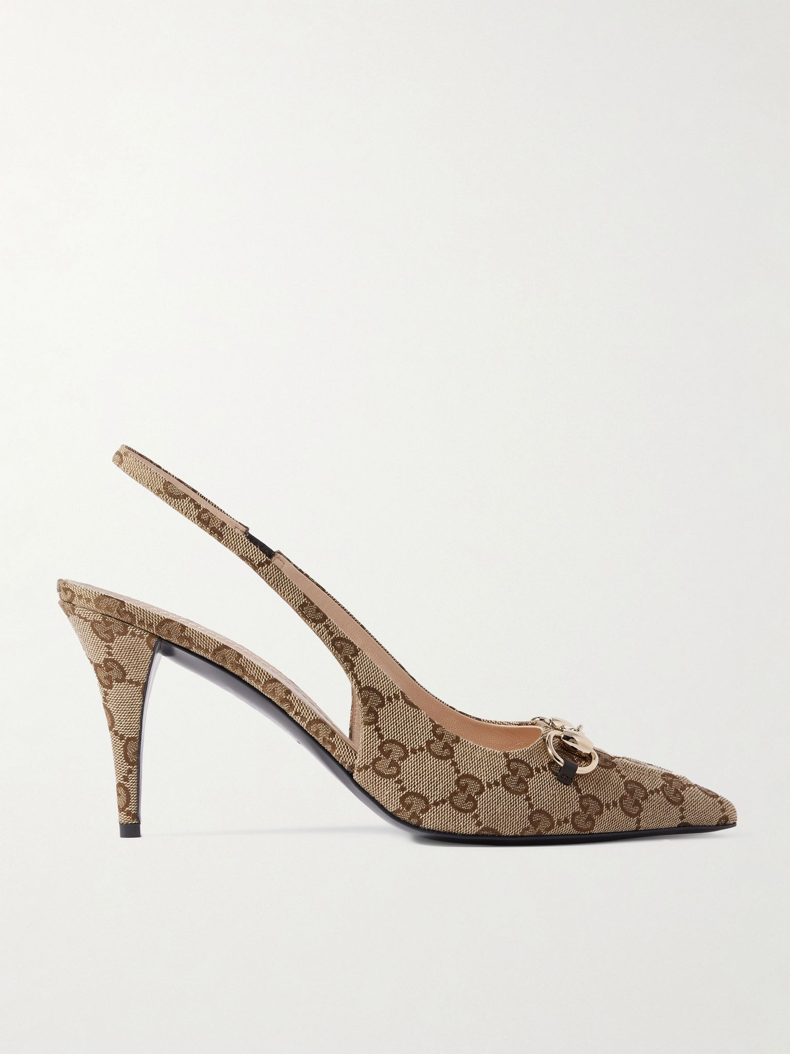 Erin horsebit-detailed canvas-jacquard slingback pumps Brown - 1