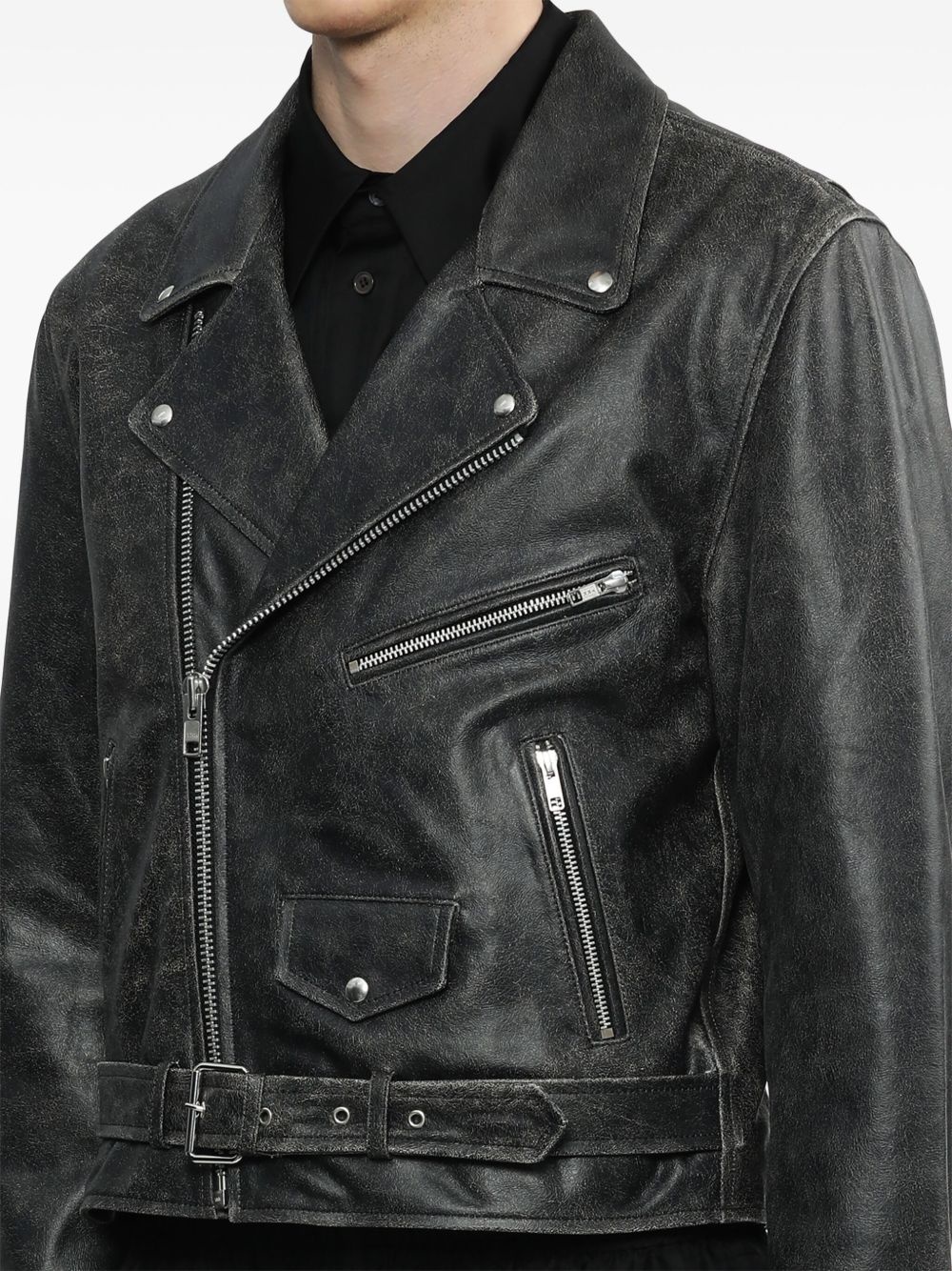 faded leather biker jacket - 5