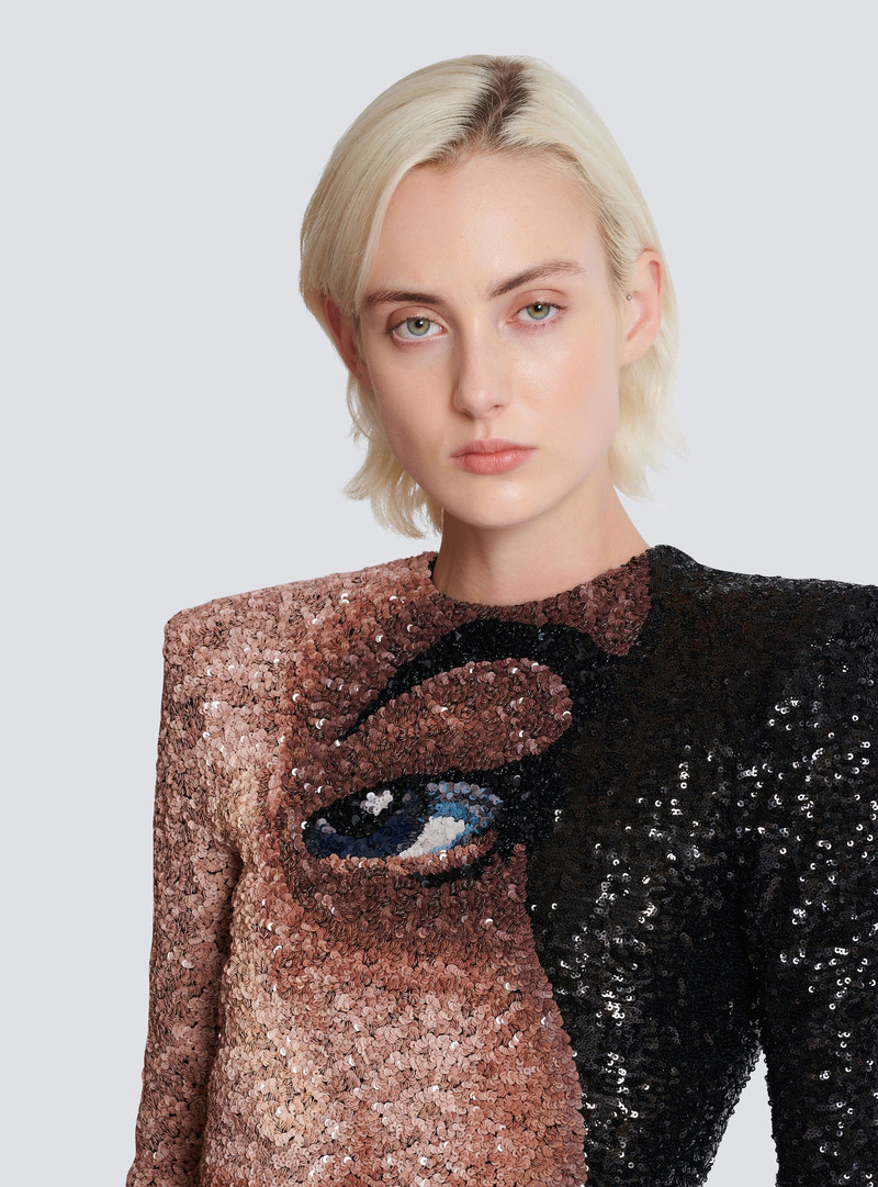 Short embroidered dress with Face motif 8