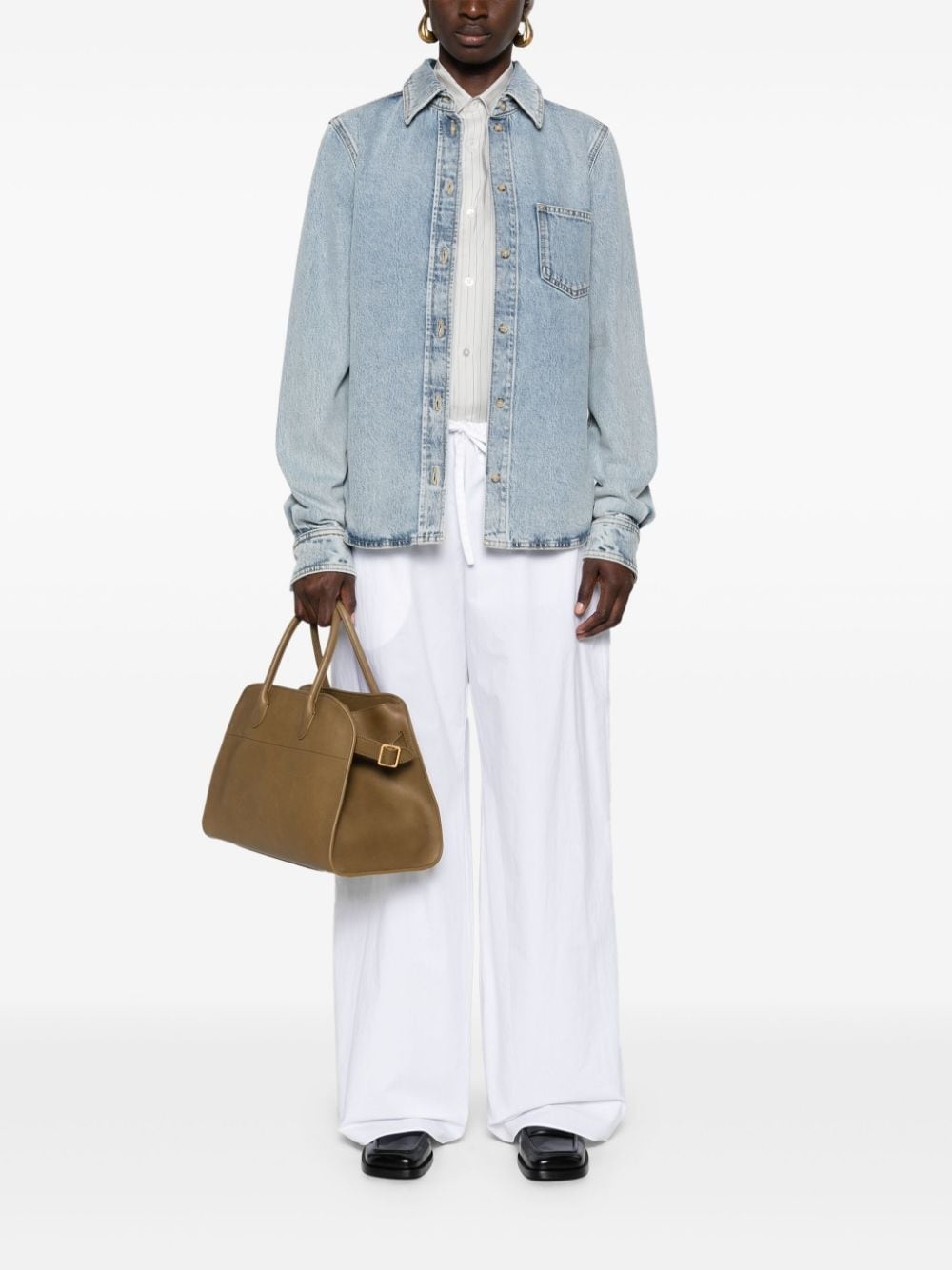 classic-collar denim shirt - 2