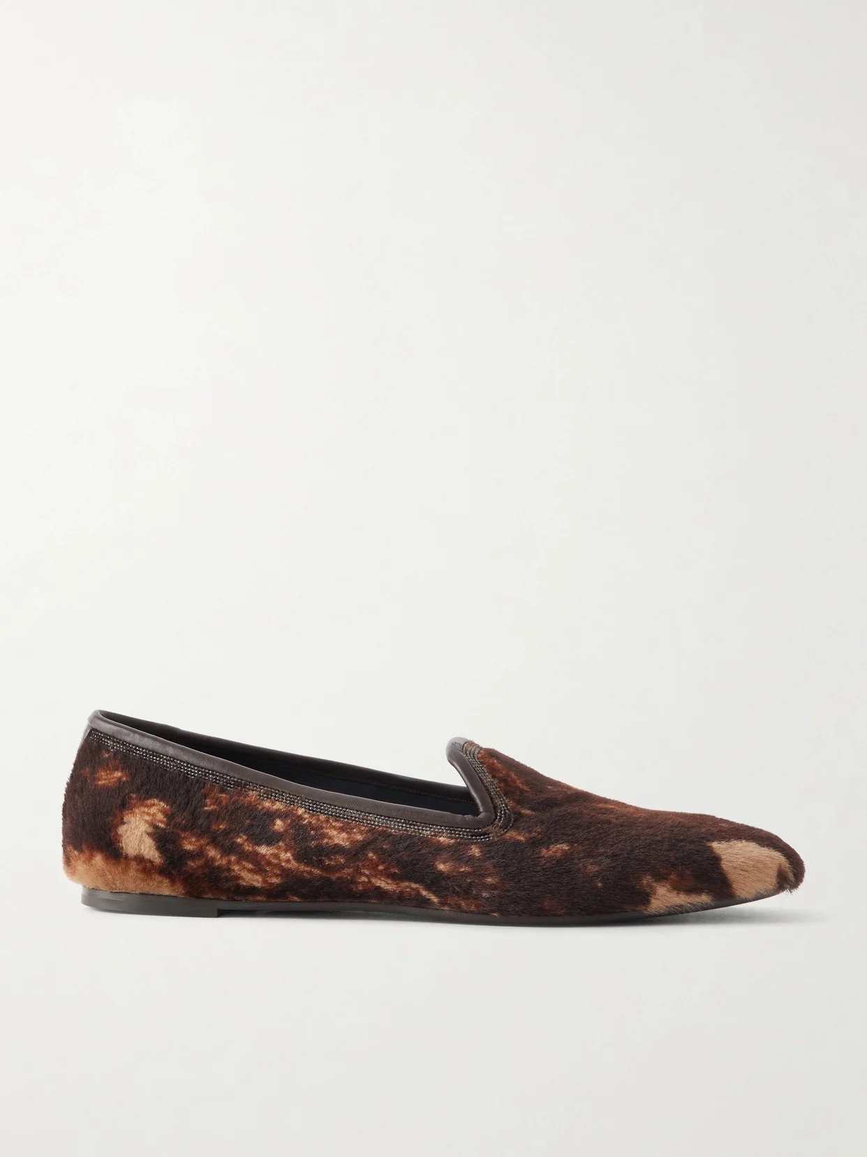 Bead-embellished Leather-trimmed Brushed Loafers - 1