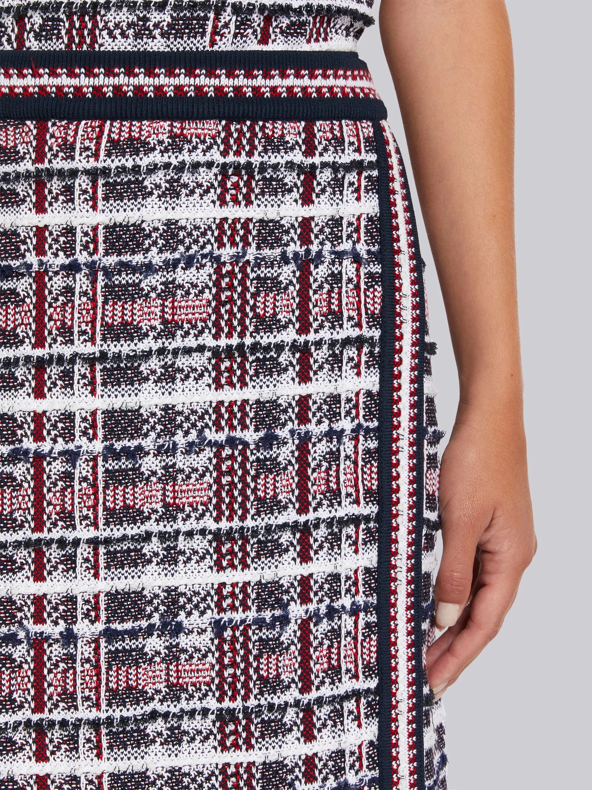 Multicolor Hairline Madras Check Jacquard Stripe Inlay A-line Knee Length Skirt - 5