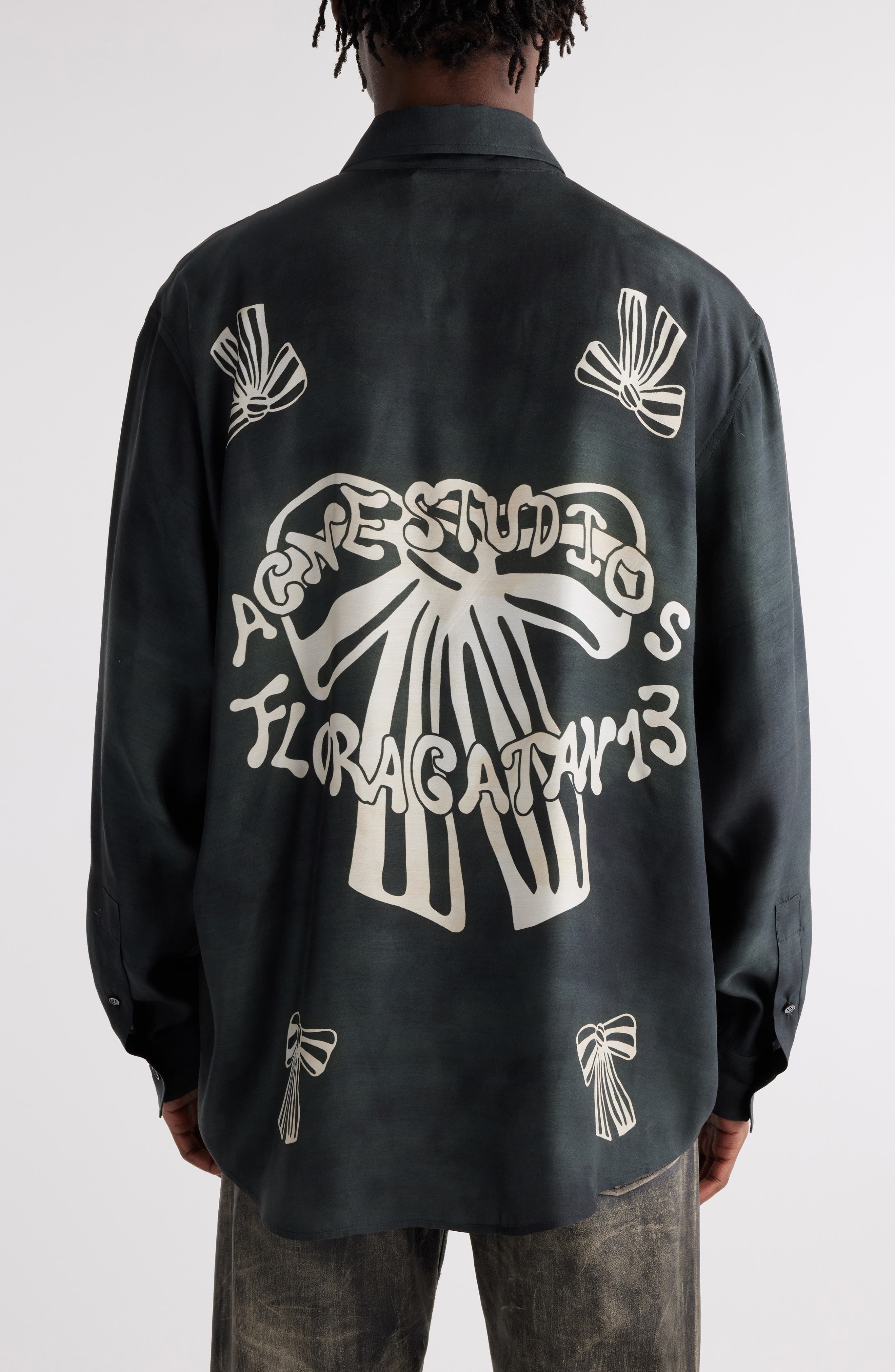 Acne Studios Floragatan 13 Graphic Button-Up Shirt in Black/White at Nordstrom - 3
