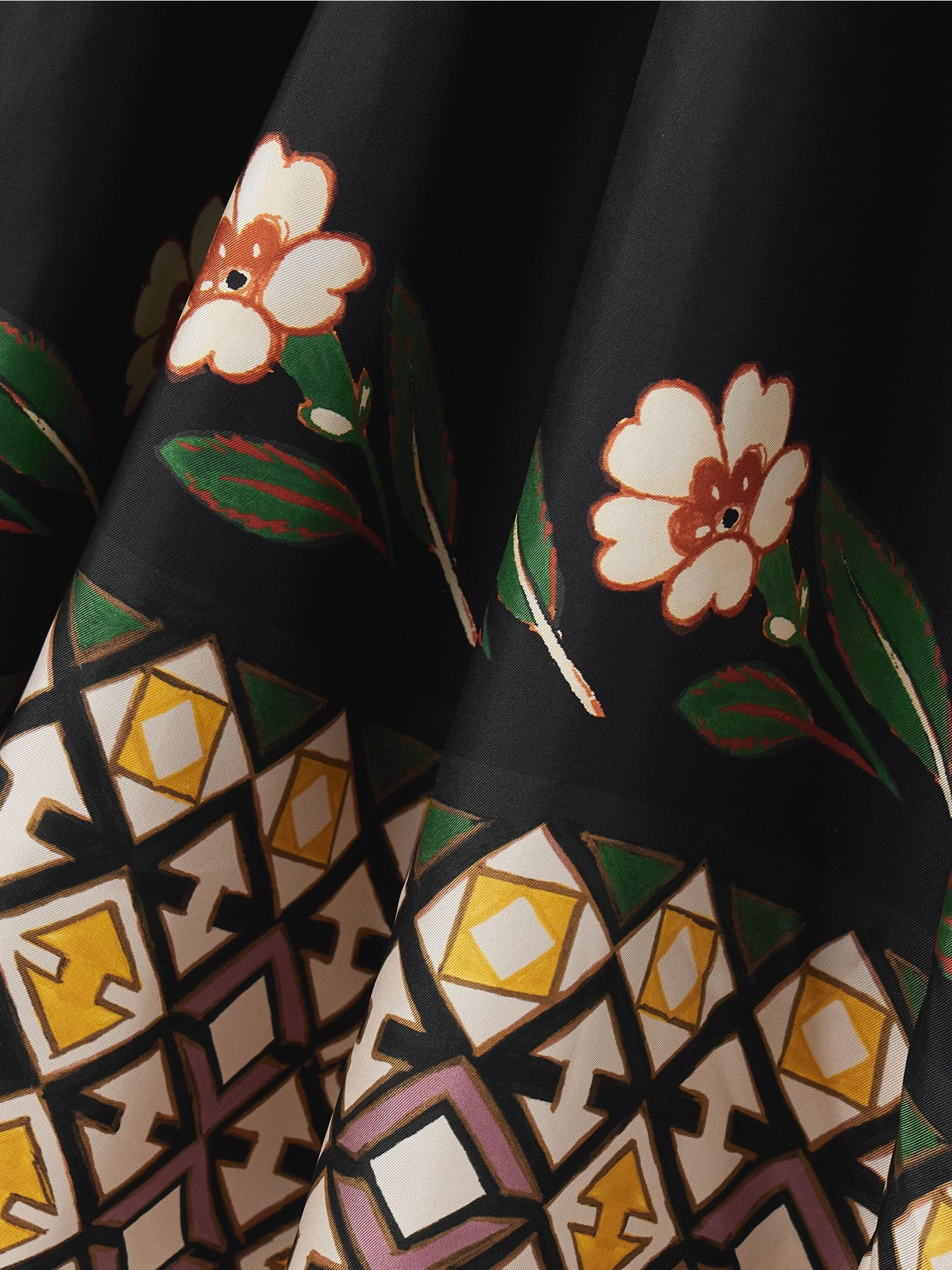 Magnifico tie-neck printed silk-twill maxi dress Black - 4