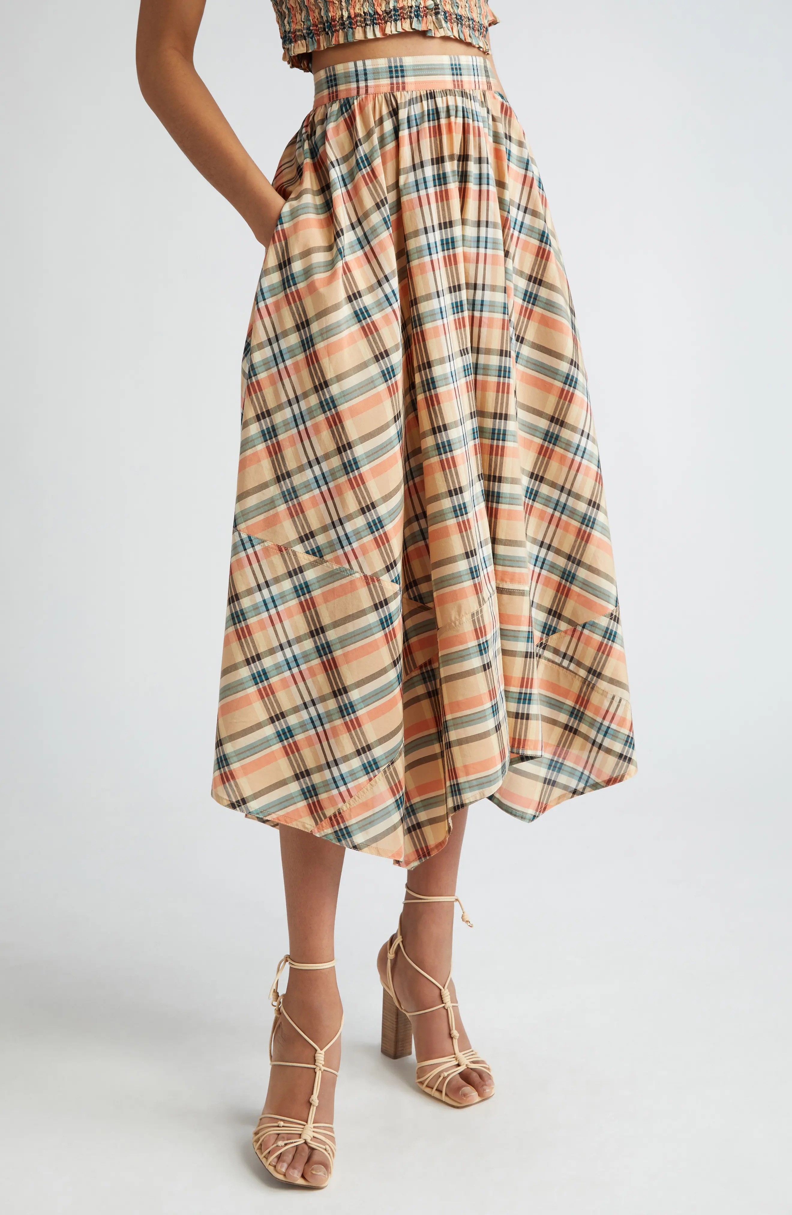 Annette Plaid Asymmetric Midi Skirt - 1