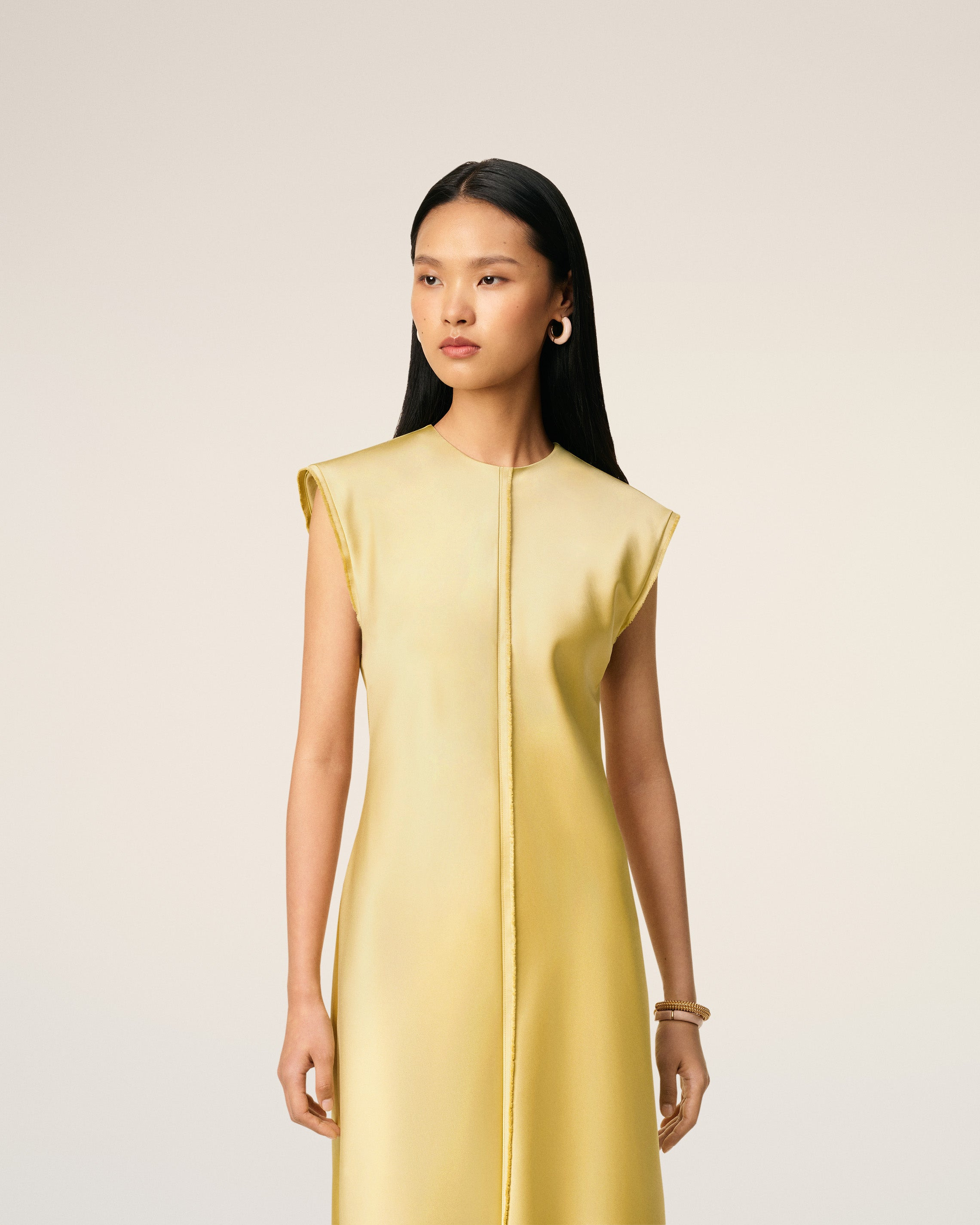 GREEN LONG  RAW EDGE DETAILS DRESS - 3