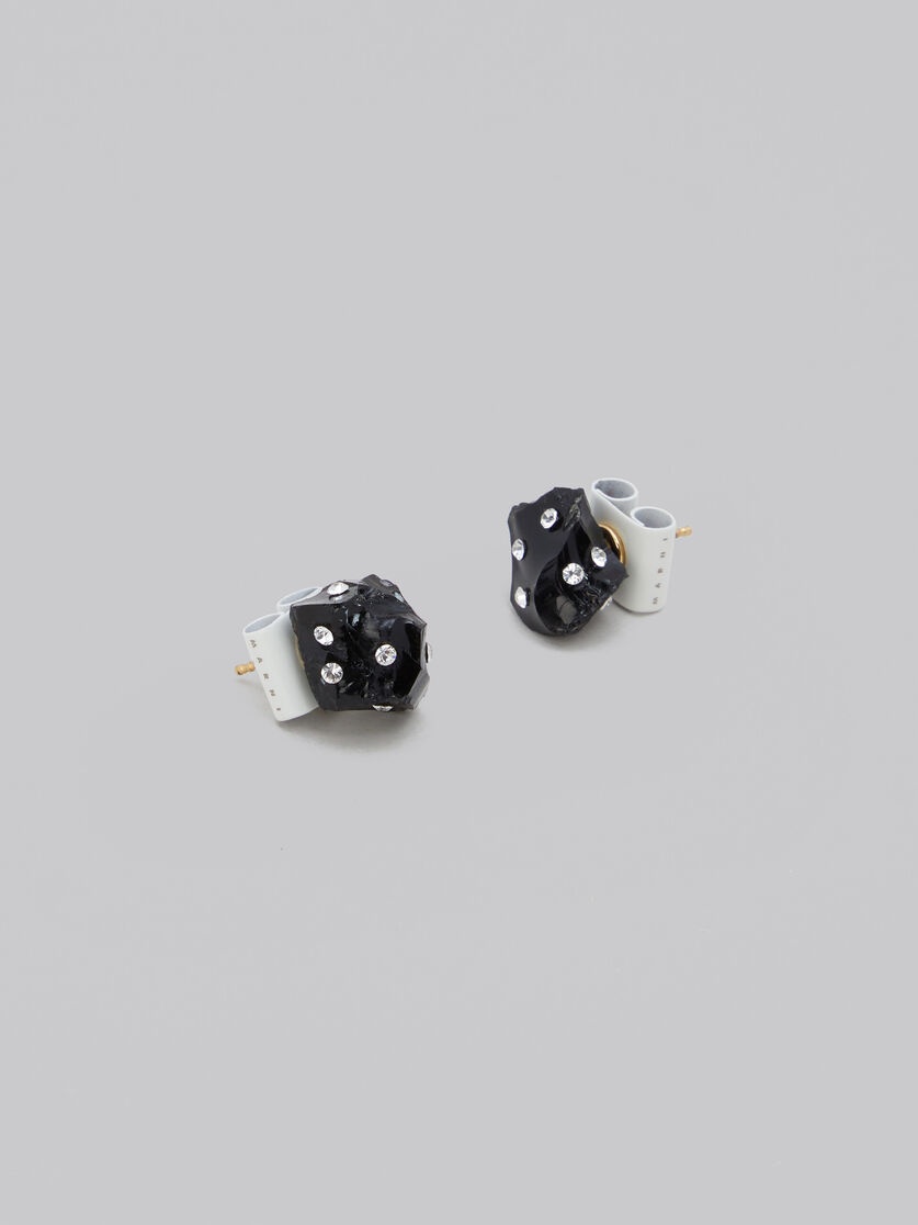 BLACK OBSIDIAN STUD EARRINGS WITH RHINESTONE POLKA DOTS - 4