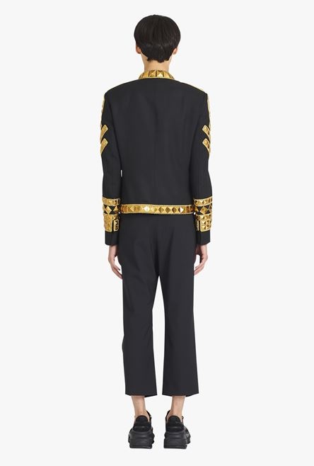 Black wool spencer jacket with gold-tone studded embroidery - 3