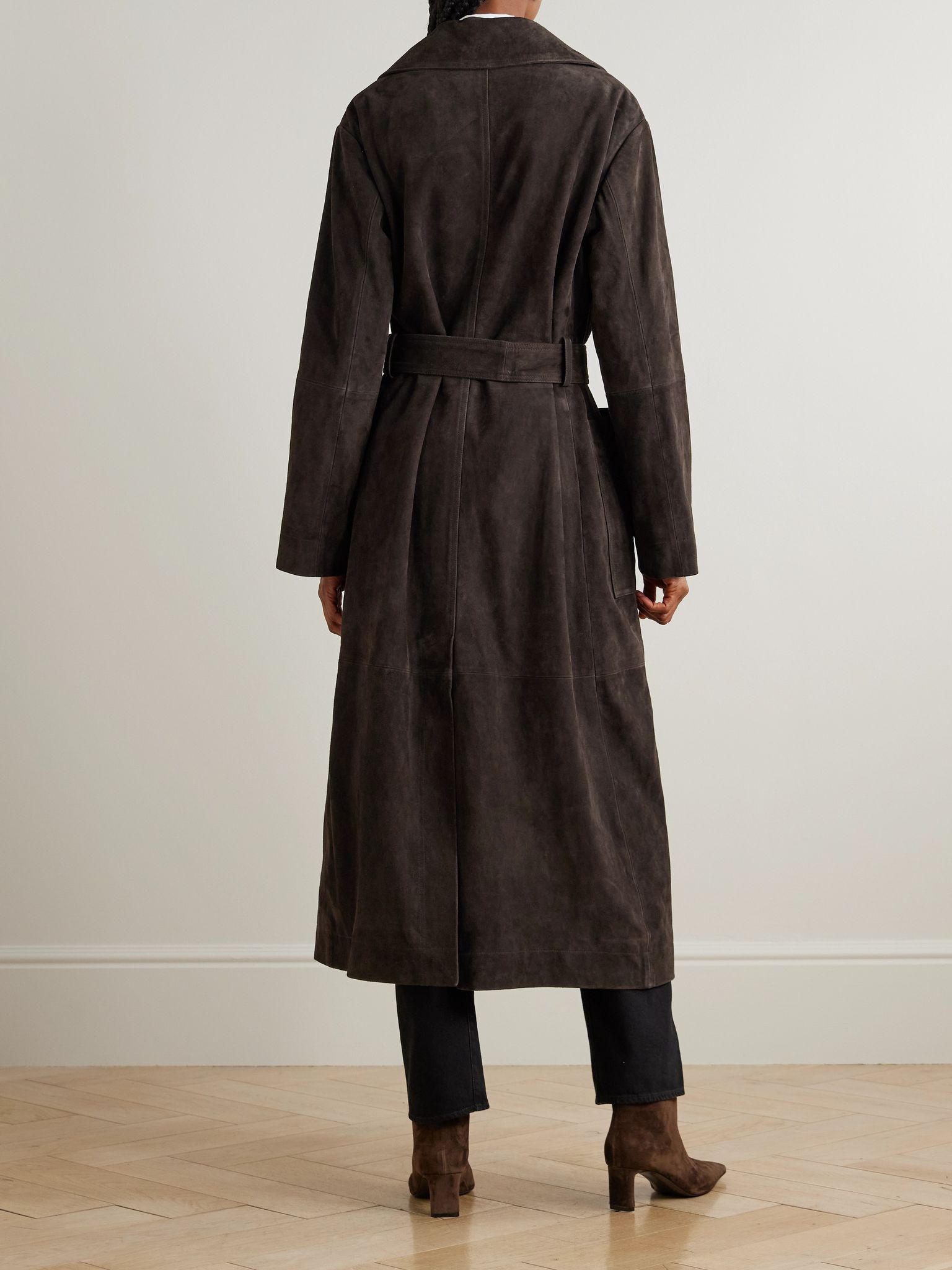 Double-breasted suede trench coat Dark brown - 3