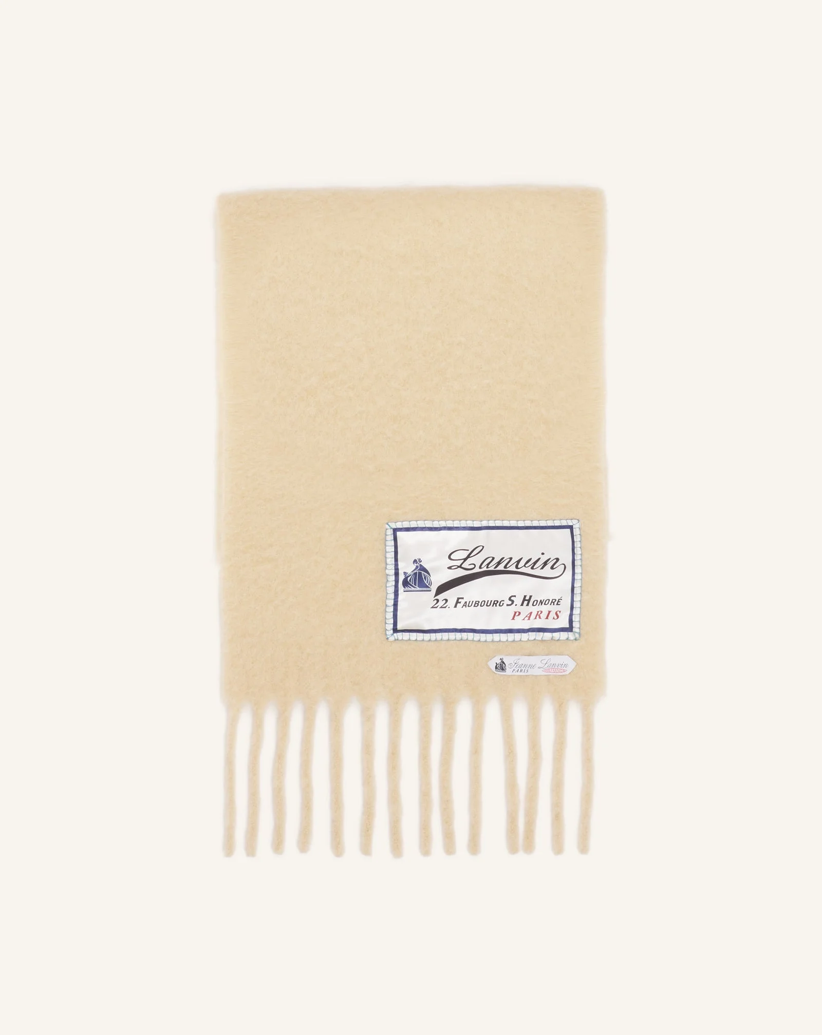 WHITE FRINGED WOOL SCARF WITH 22 FAUBOURG LABEL - 1
