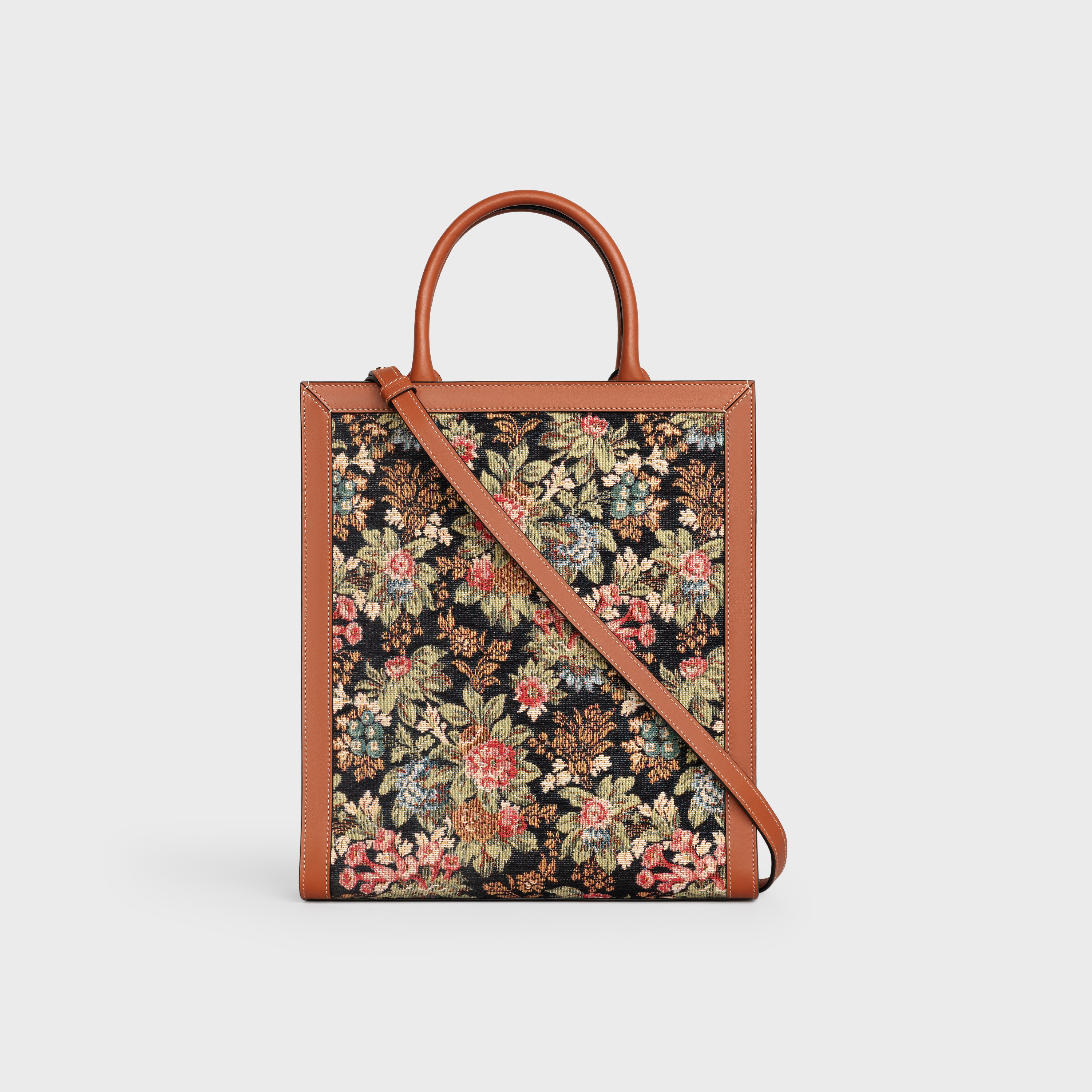 SMALL VERTICAL CABAS CELINE  IN  FLORAL JACQUARD AND CALFSKIN - 3