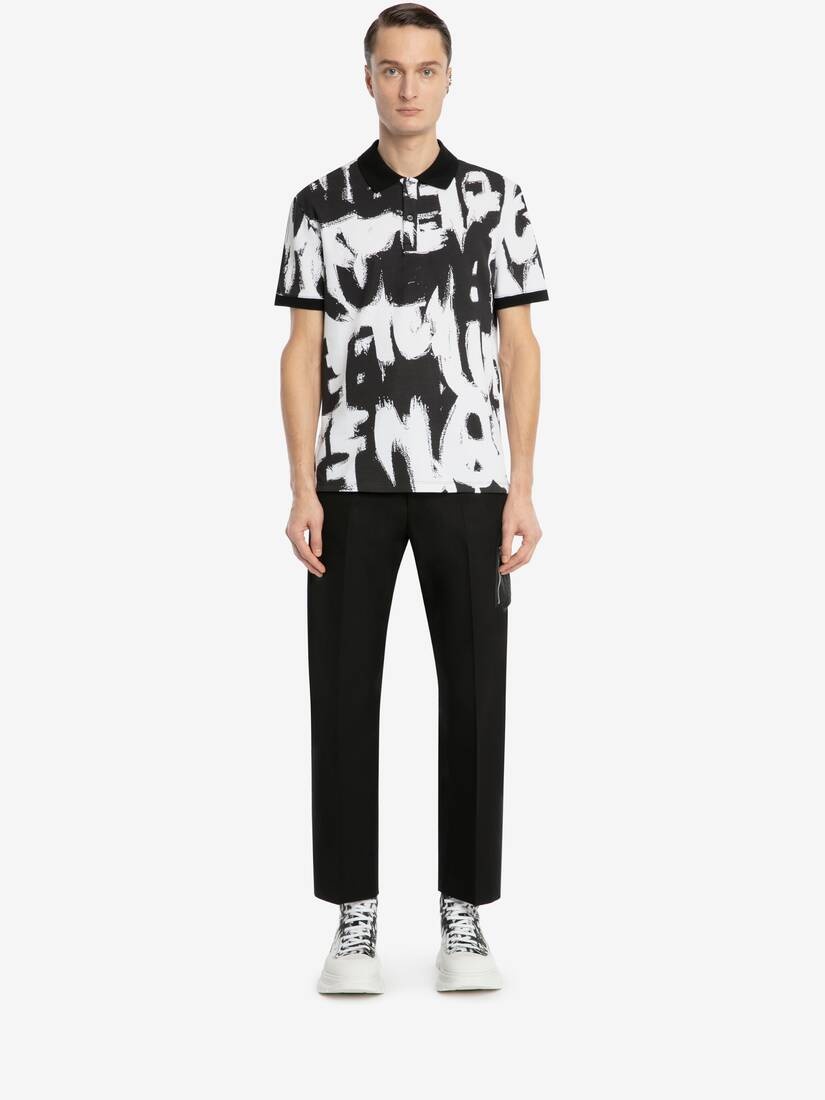 Mcqueen Graffiti Polo Shirt in White/black - 2