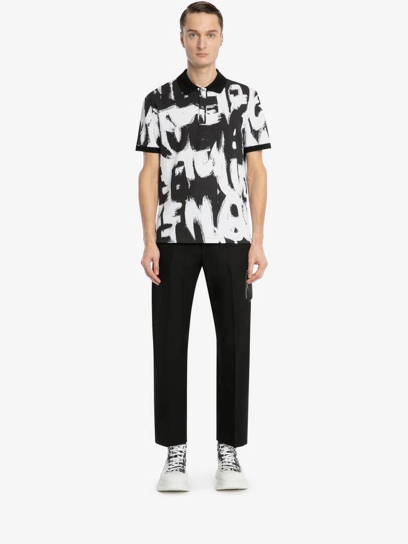 Alexander McQueen Mcqueen Graffiti Polo Shirt in White/black outlook