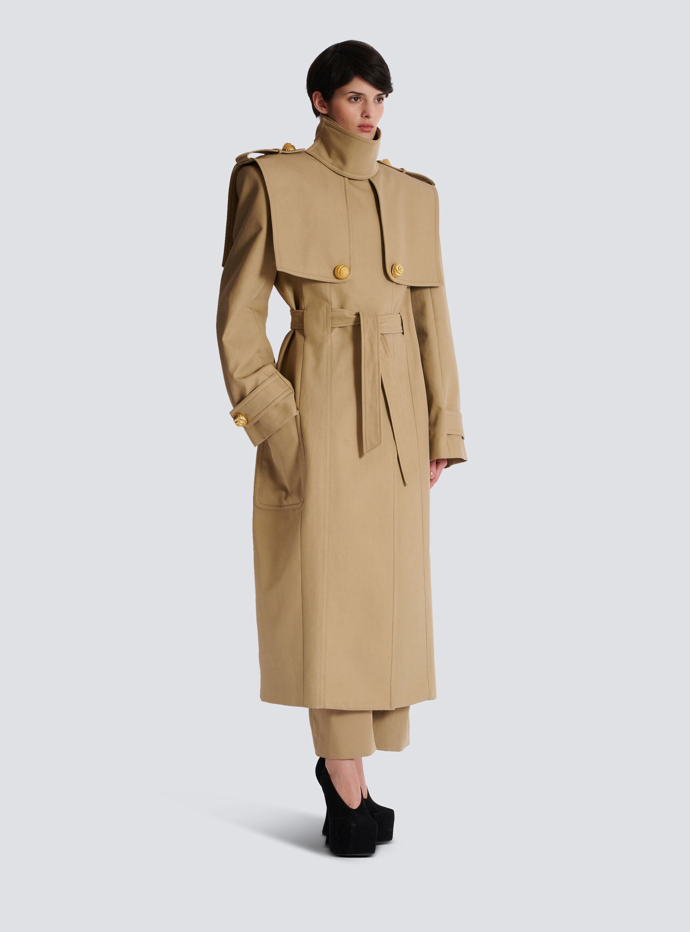 Belted trench coat in water-repellent cotton - 3