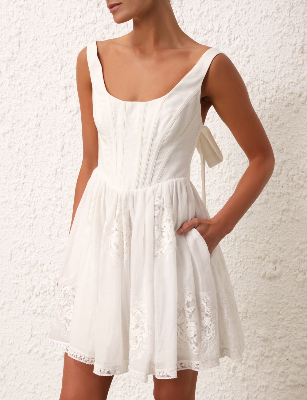 zimmermann alight corset mini dress Zimmermann Alight Corset Mini Dress in Ivory
