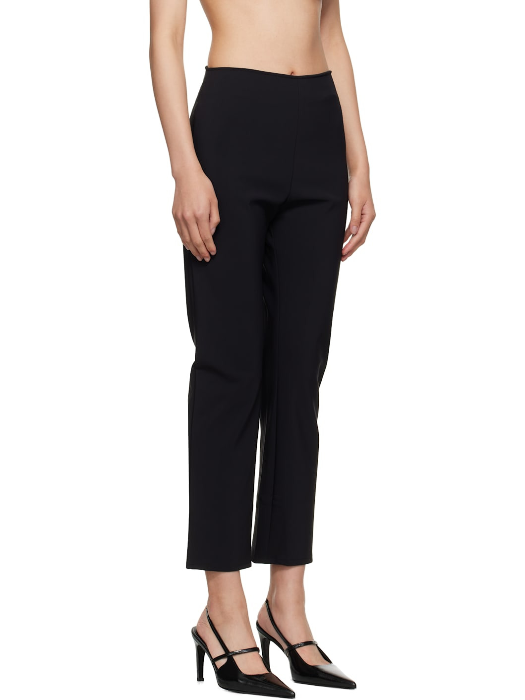 Black Cigarette Scuba Cropped Trousers - 2