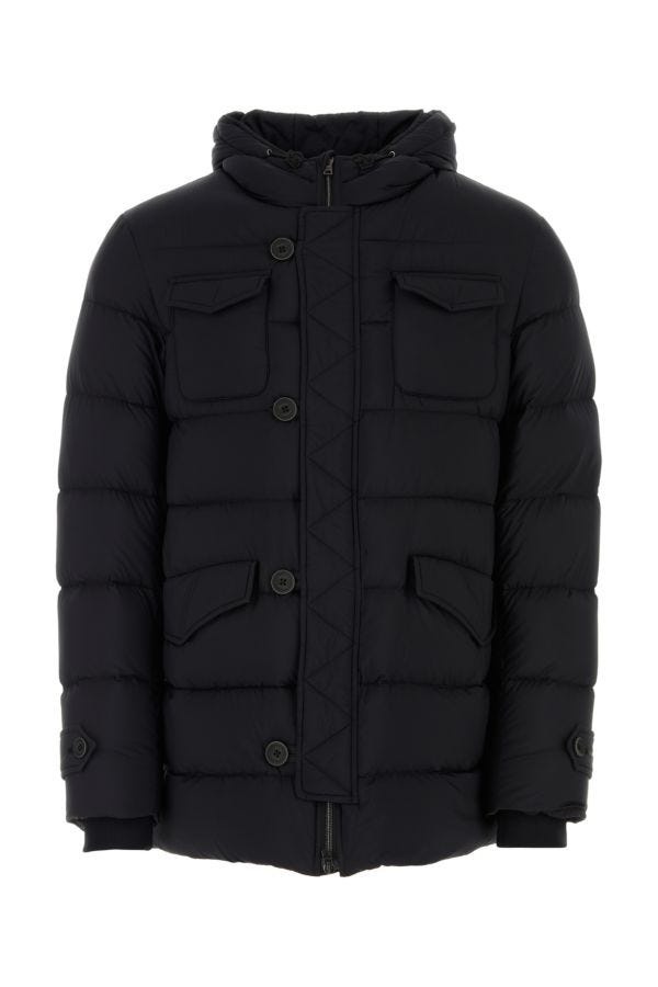 Black nylon down jacket - 1