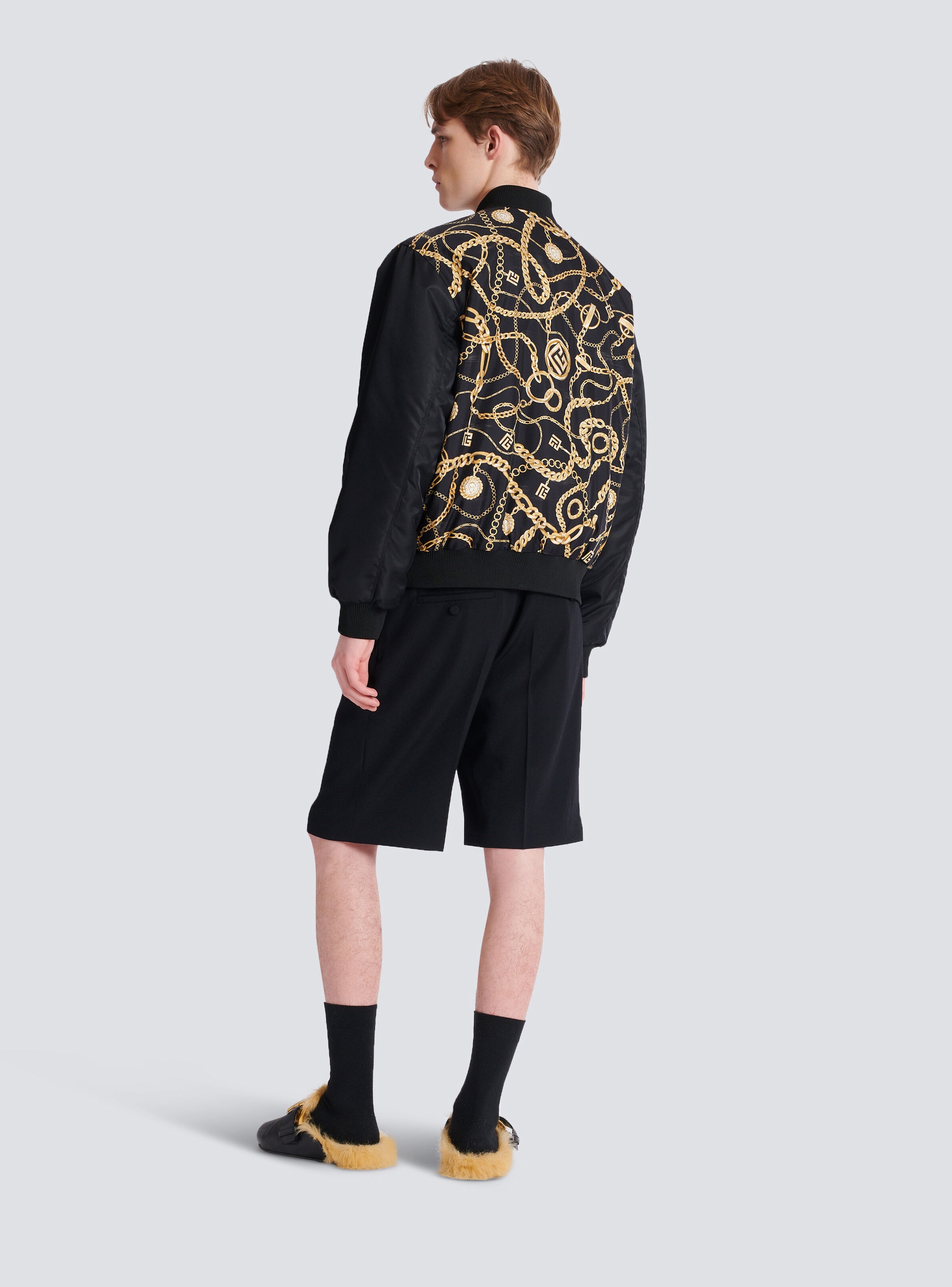 Reversible printed bomber jacket with Chaînes pattern - 4