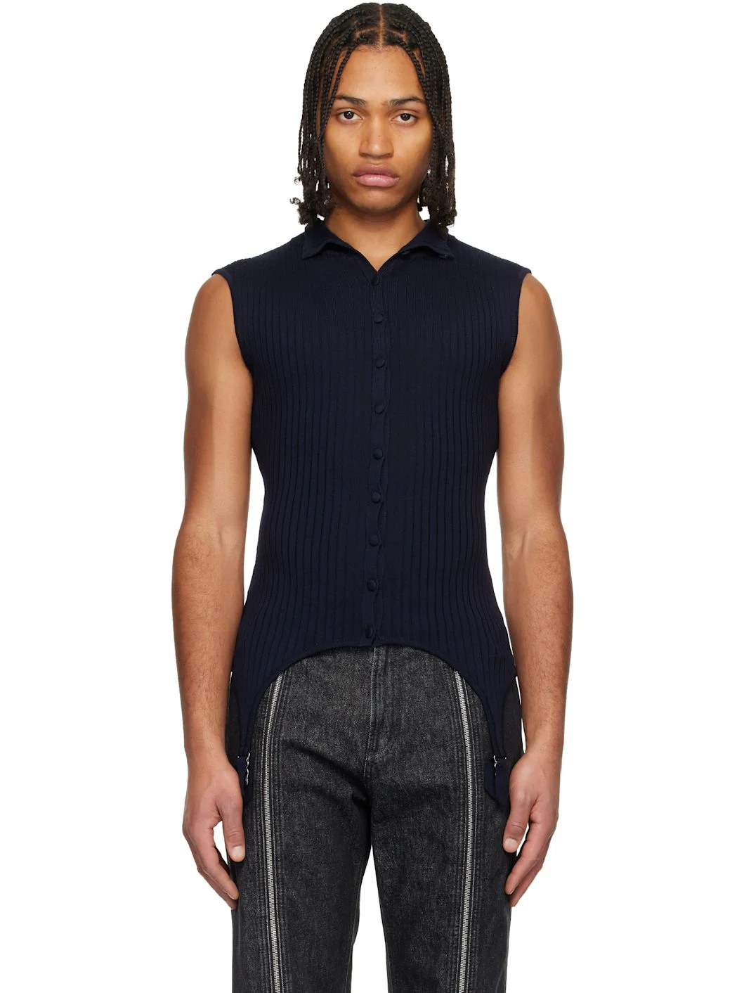Navy 'The Garter Waistcoat' Turtleneck - 1