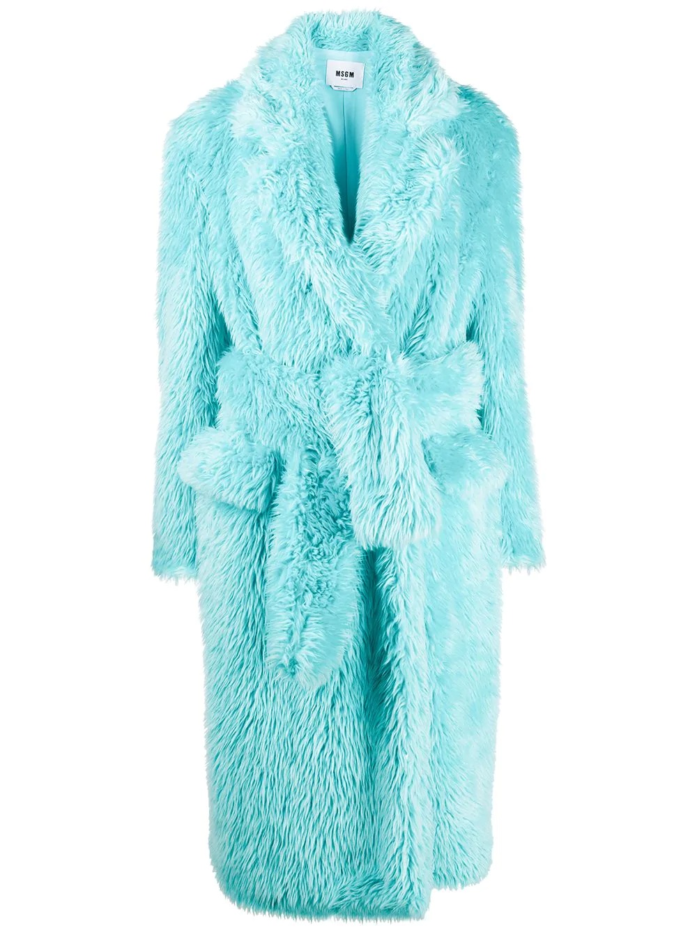 belted faux-fur coat - 1