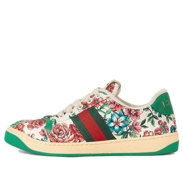 (WMNS) Gucci Screener Floral Print Sneakers 'White Pink Green' 746405-FAB0L-8443 - 1