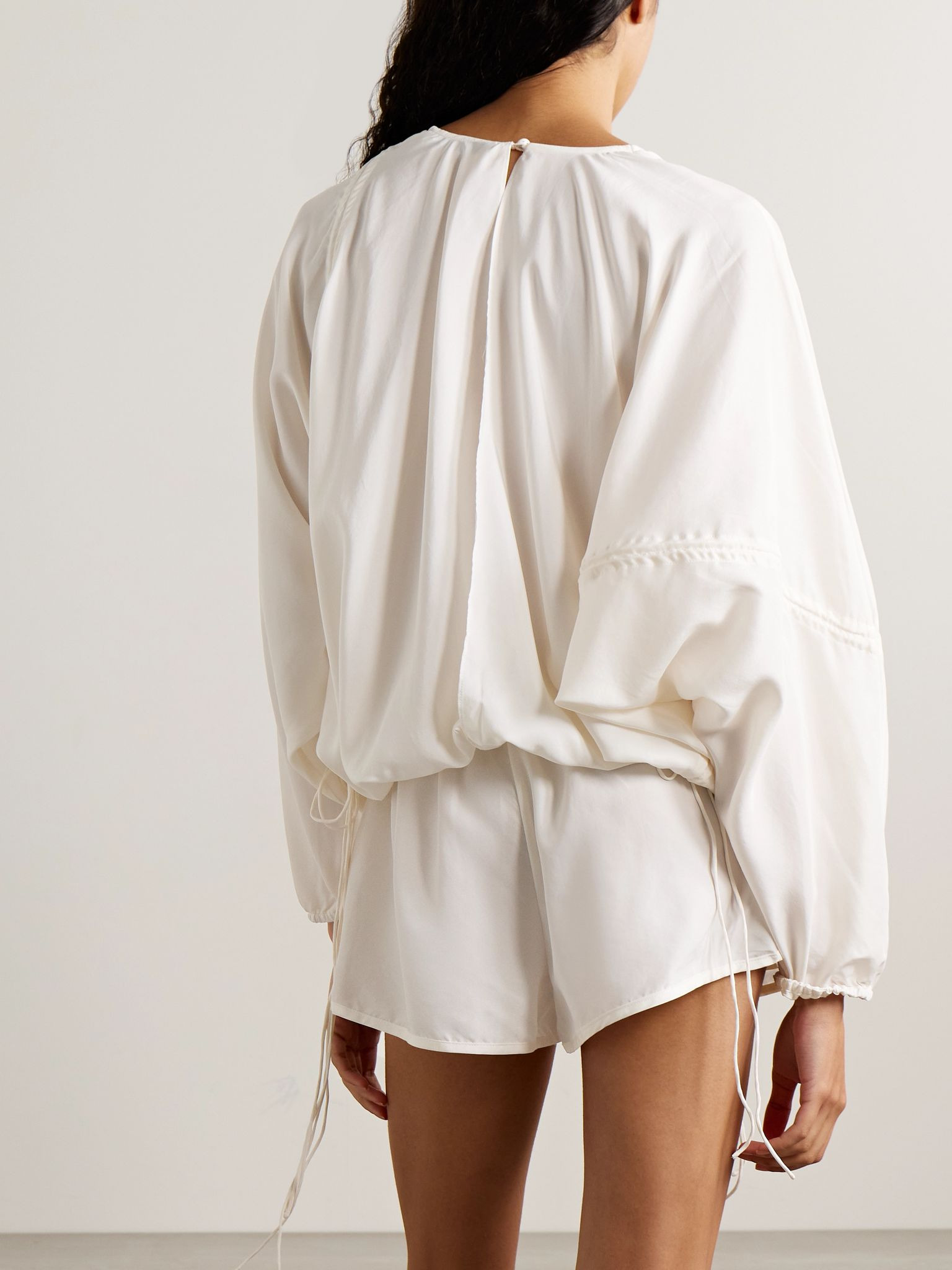 Parachute tie-detailed silk playsuit White - 3