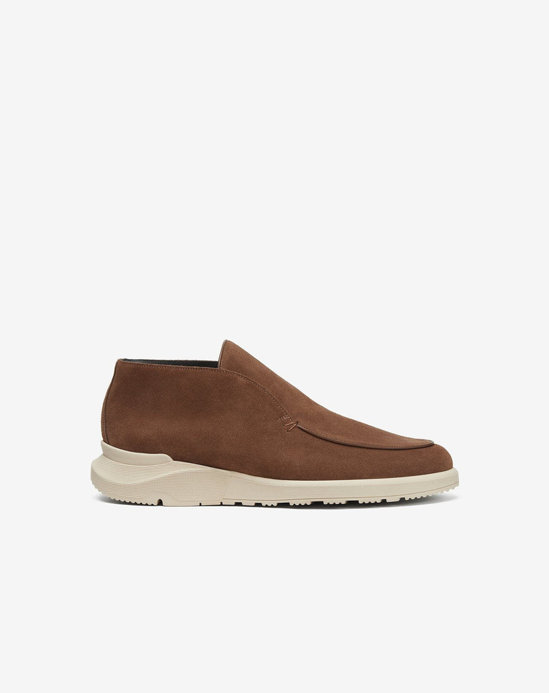 Taupe suede slip-on loafers 1