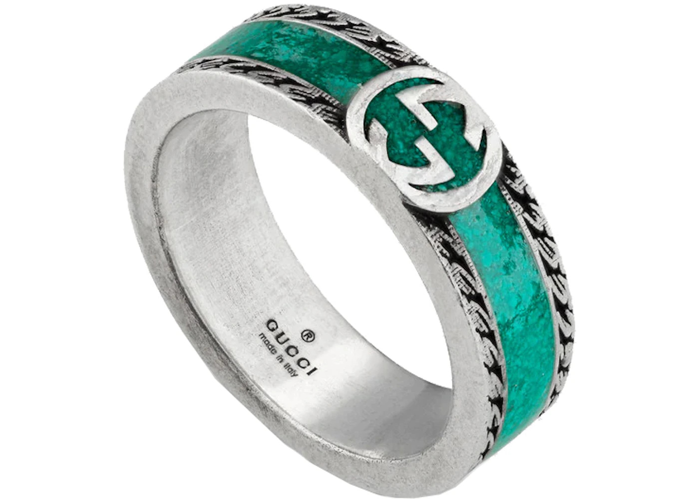 Gucci Ring With Interlocking G Turquoise Enamel Silver - 2