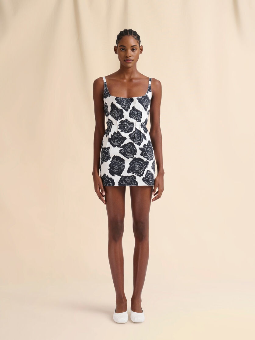 WHITE BONDED POPLIN MINI DRESS WITH LUNA PRINT - 2