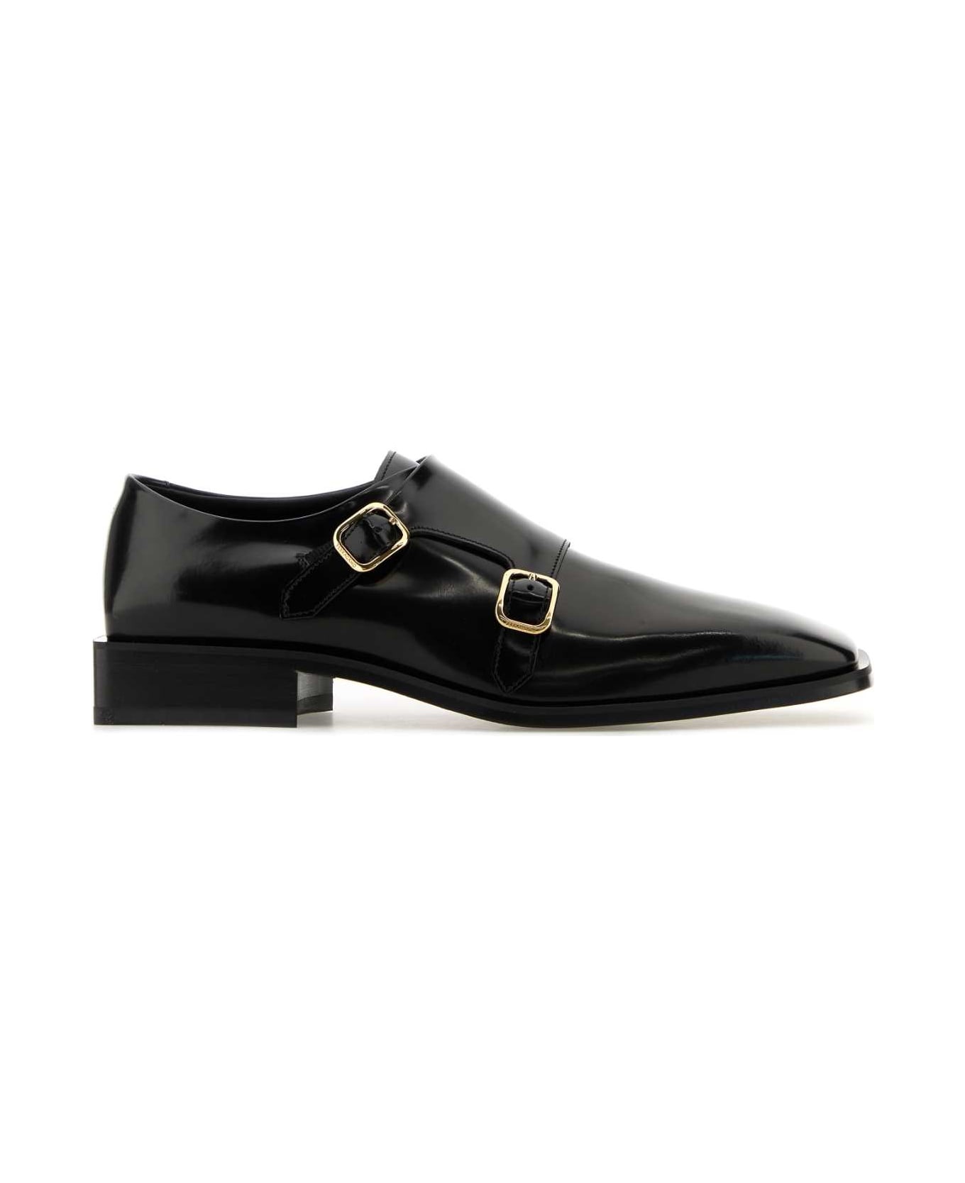 Black Leather Caracas Monk Strap Shoes - 1
