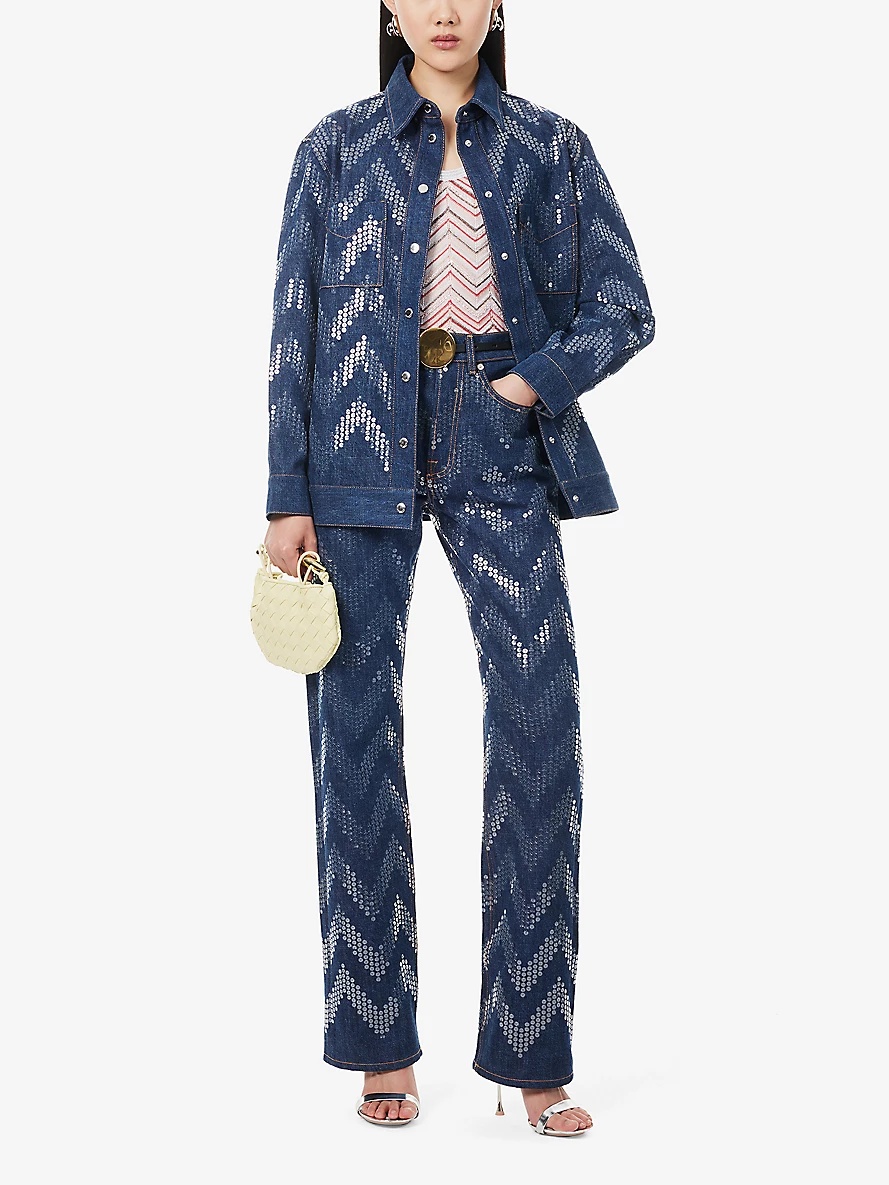 Chevron-pattern sequin-embellished straight-leg jeans - 2
