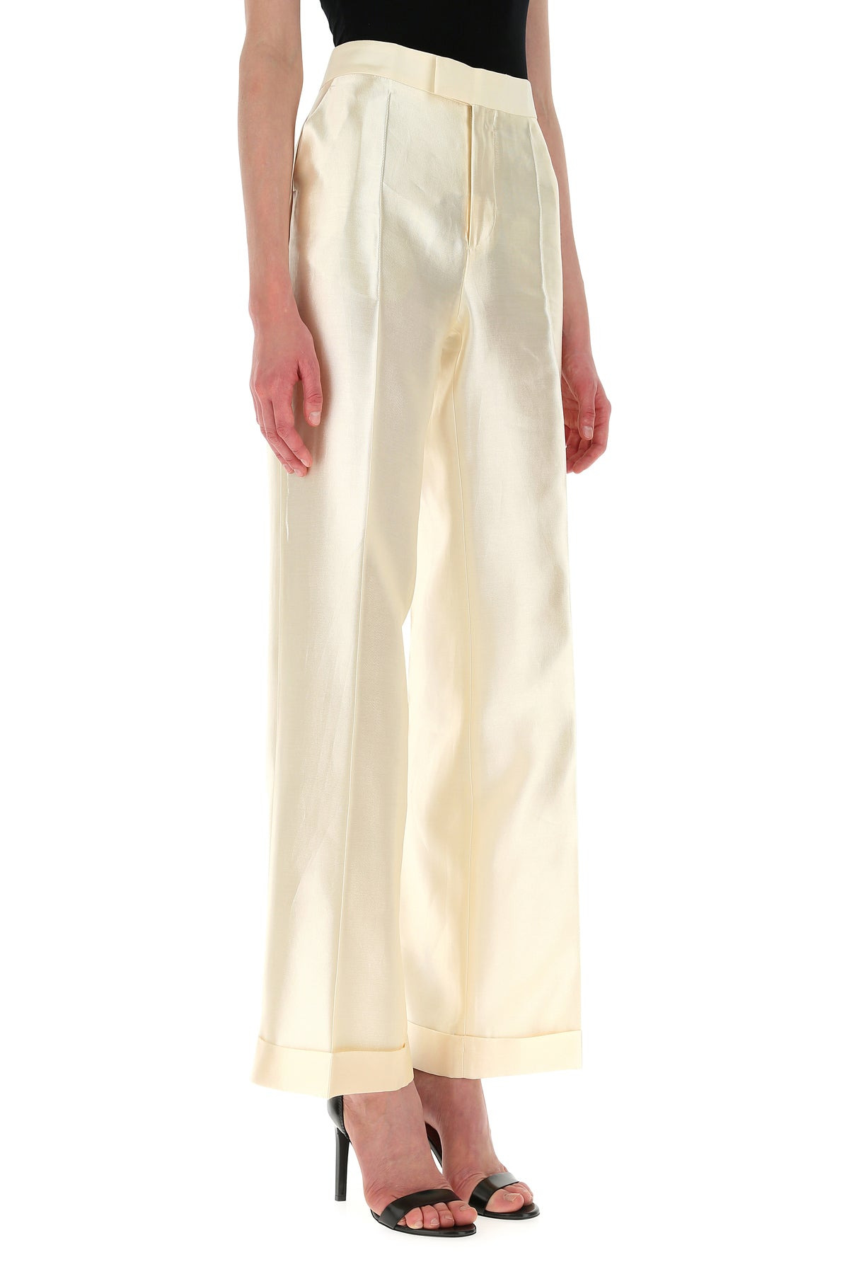 ivory viscosa blend wide-leg pant - 3