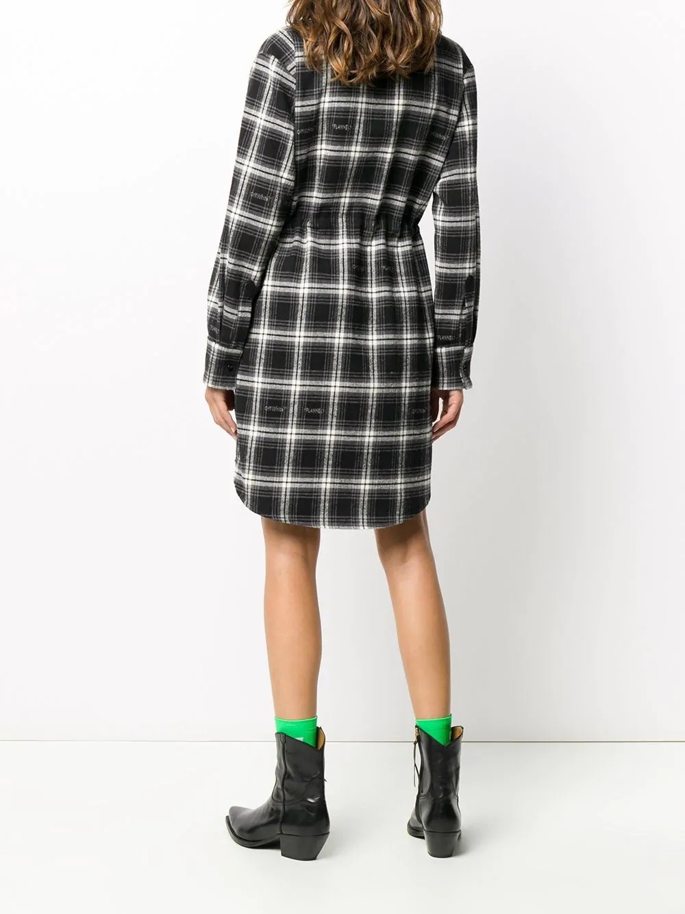 drawstring checkered shirt dress - 4