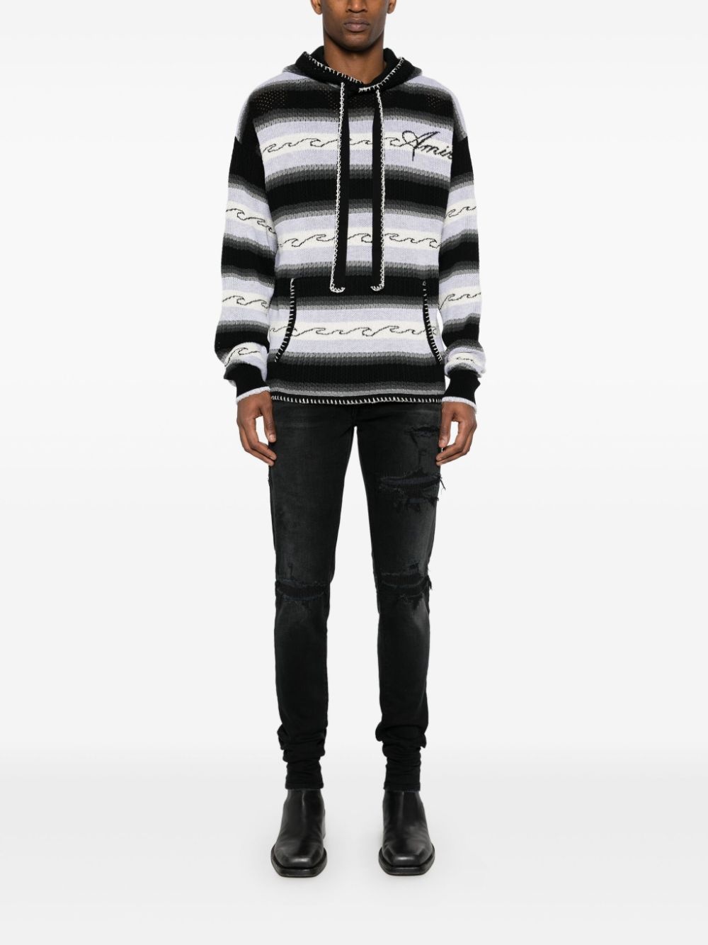 striped knitted hoodie - 2