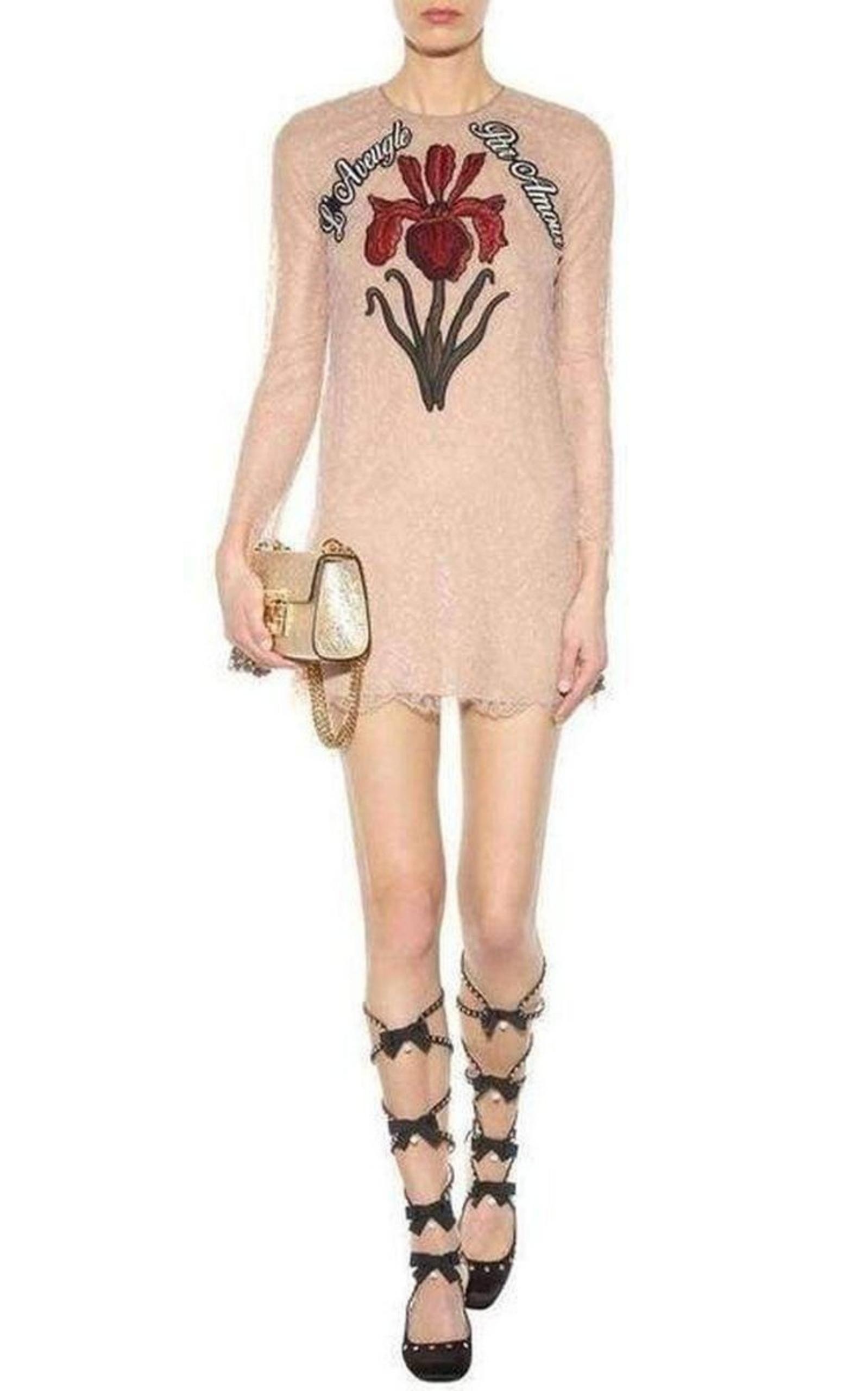 Nude Lace Embroidered Dress - 3