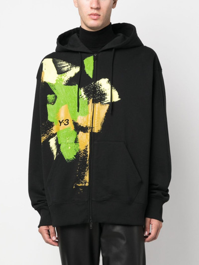 Y-3 logo-print zip-up cotton hoodie outlook