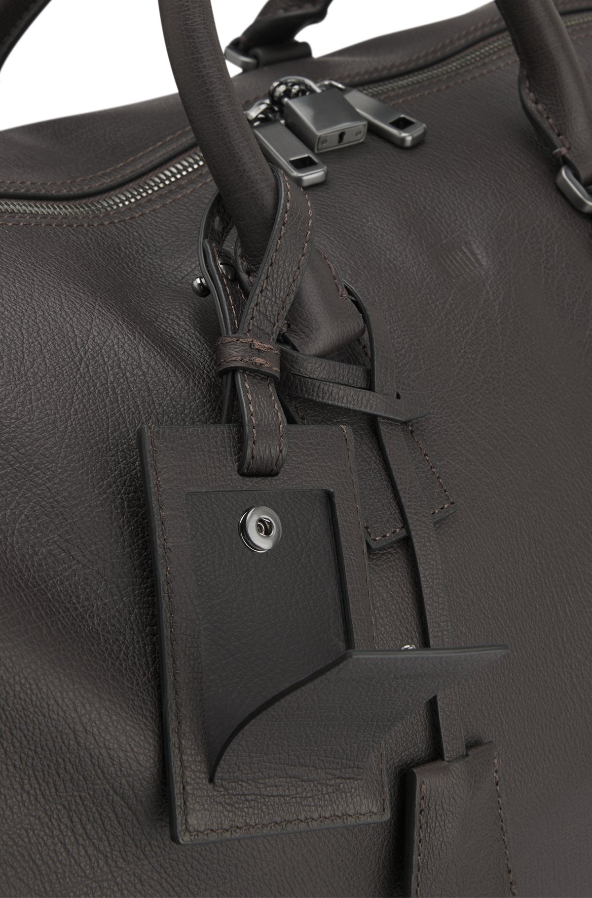 BECKHAM X BOSS HOLDALL IN GRAINED LEATHER WITH ADDRESS TAG - 7