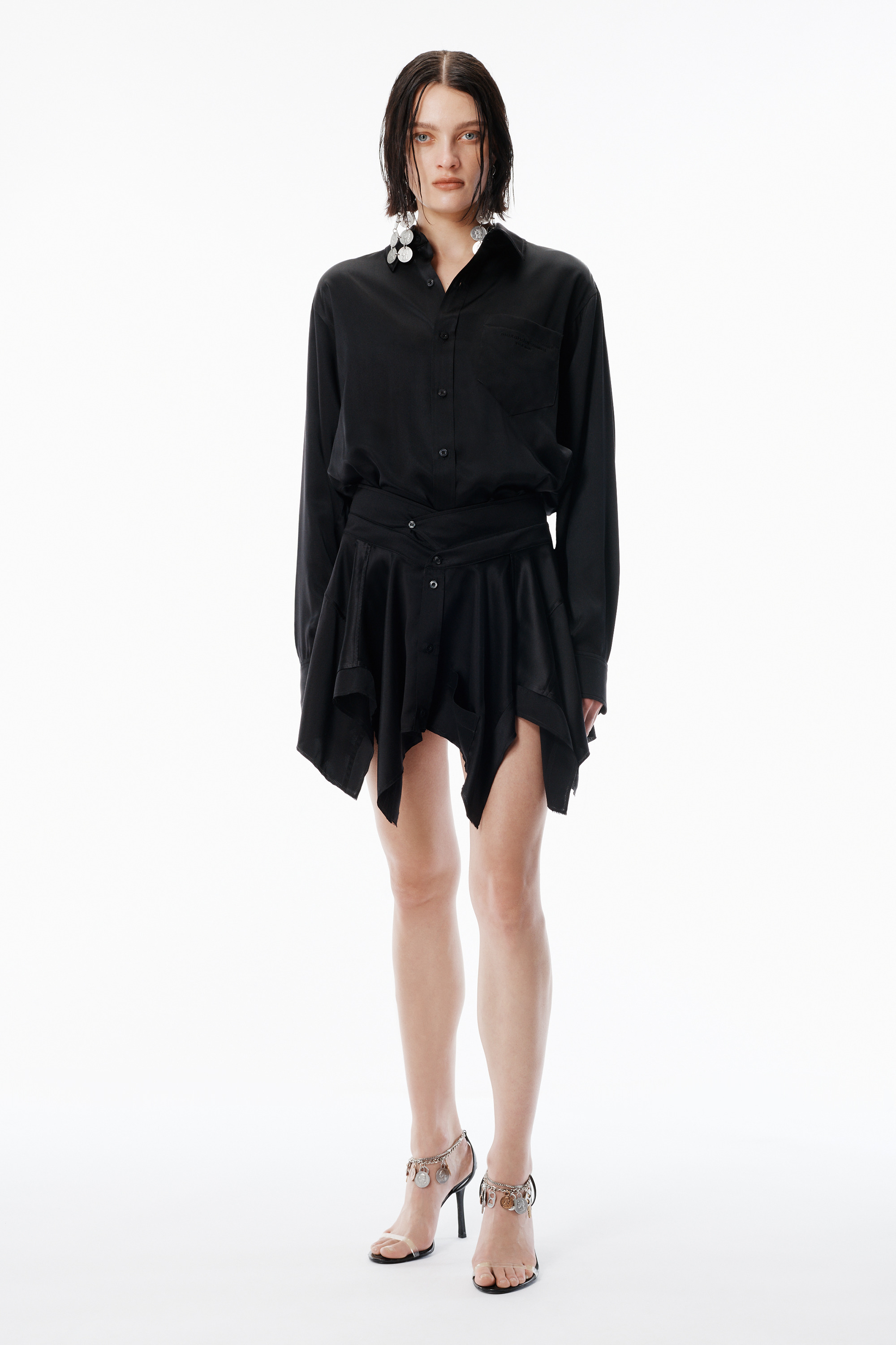 Black Silk Charmeuse Pre-Styled Double Shirtdress - 2