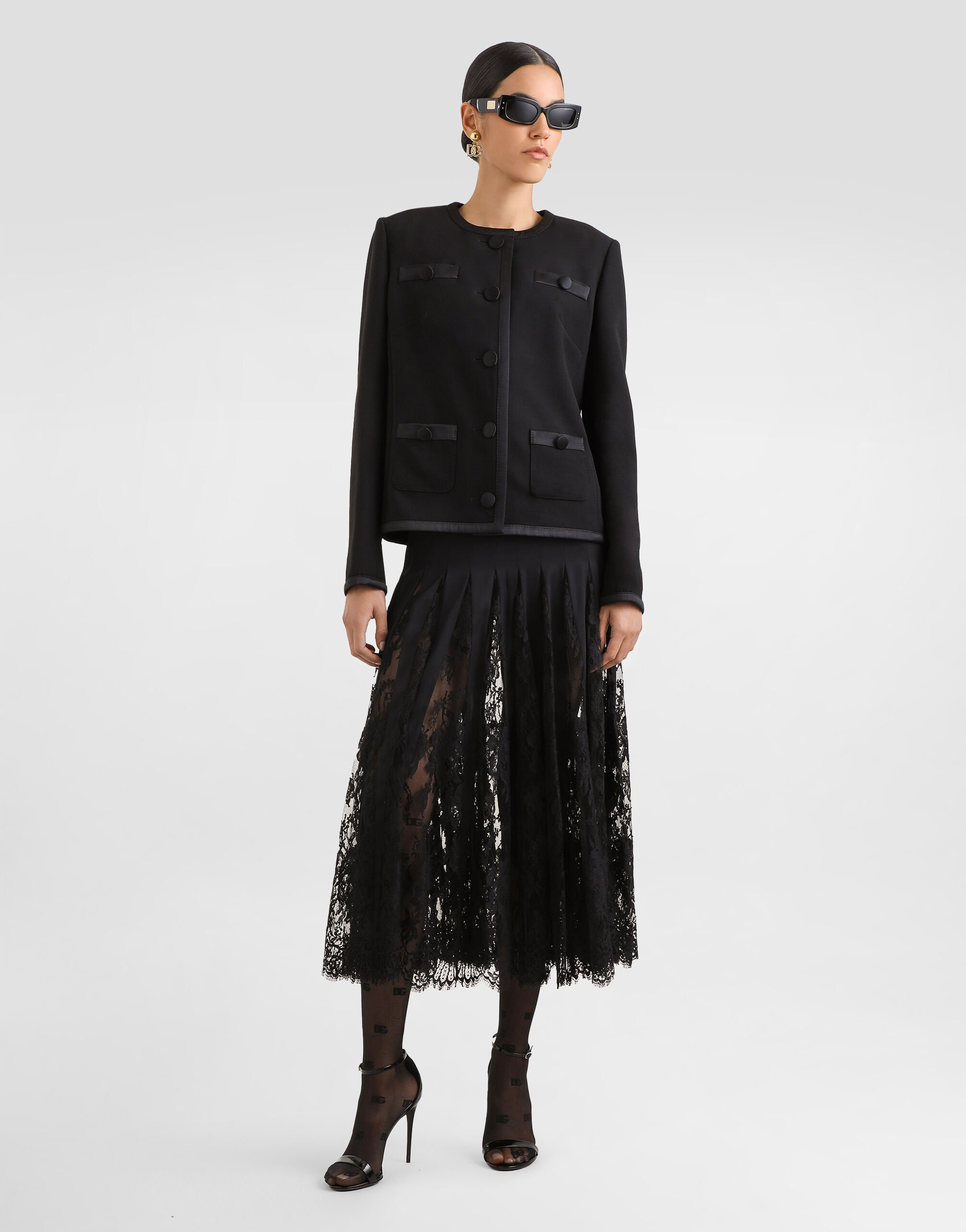 Charmeuse midi skirt with Chantilly lace inserts - 2