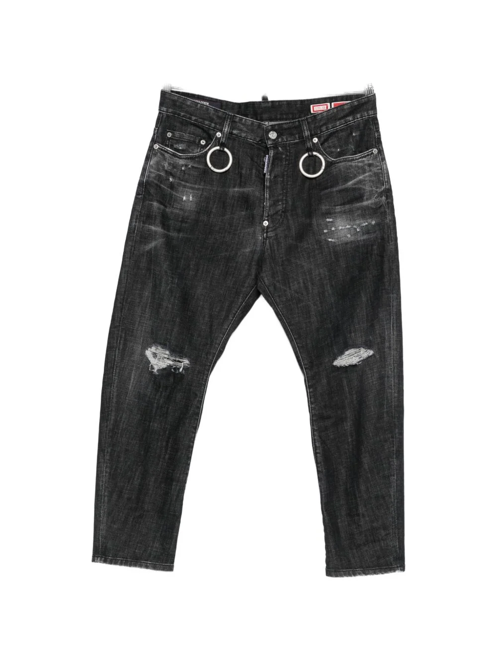 distressed ring-detail jeans - 1
