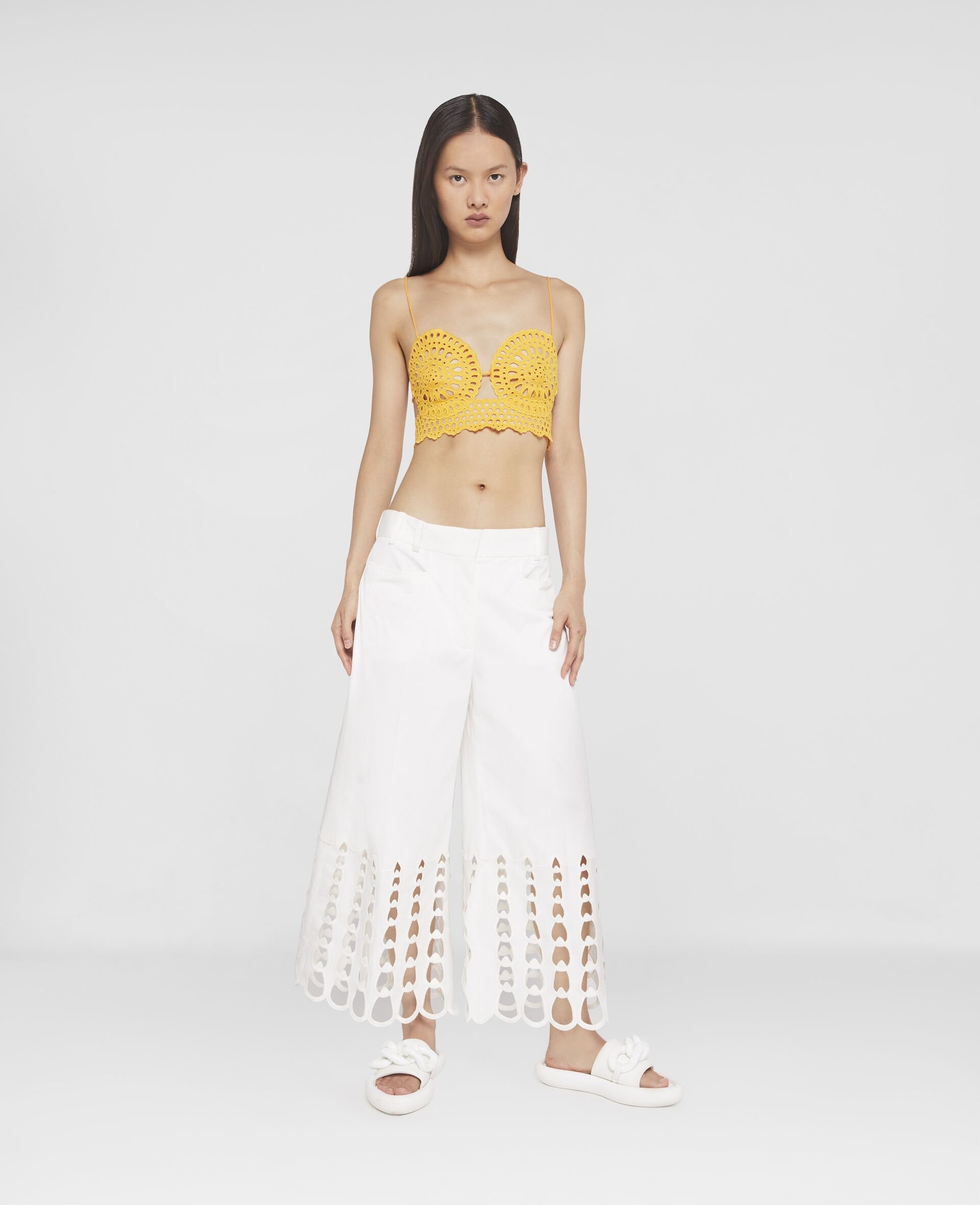 Polished Cotton Crochet Embroidery Trousers - 2