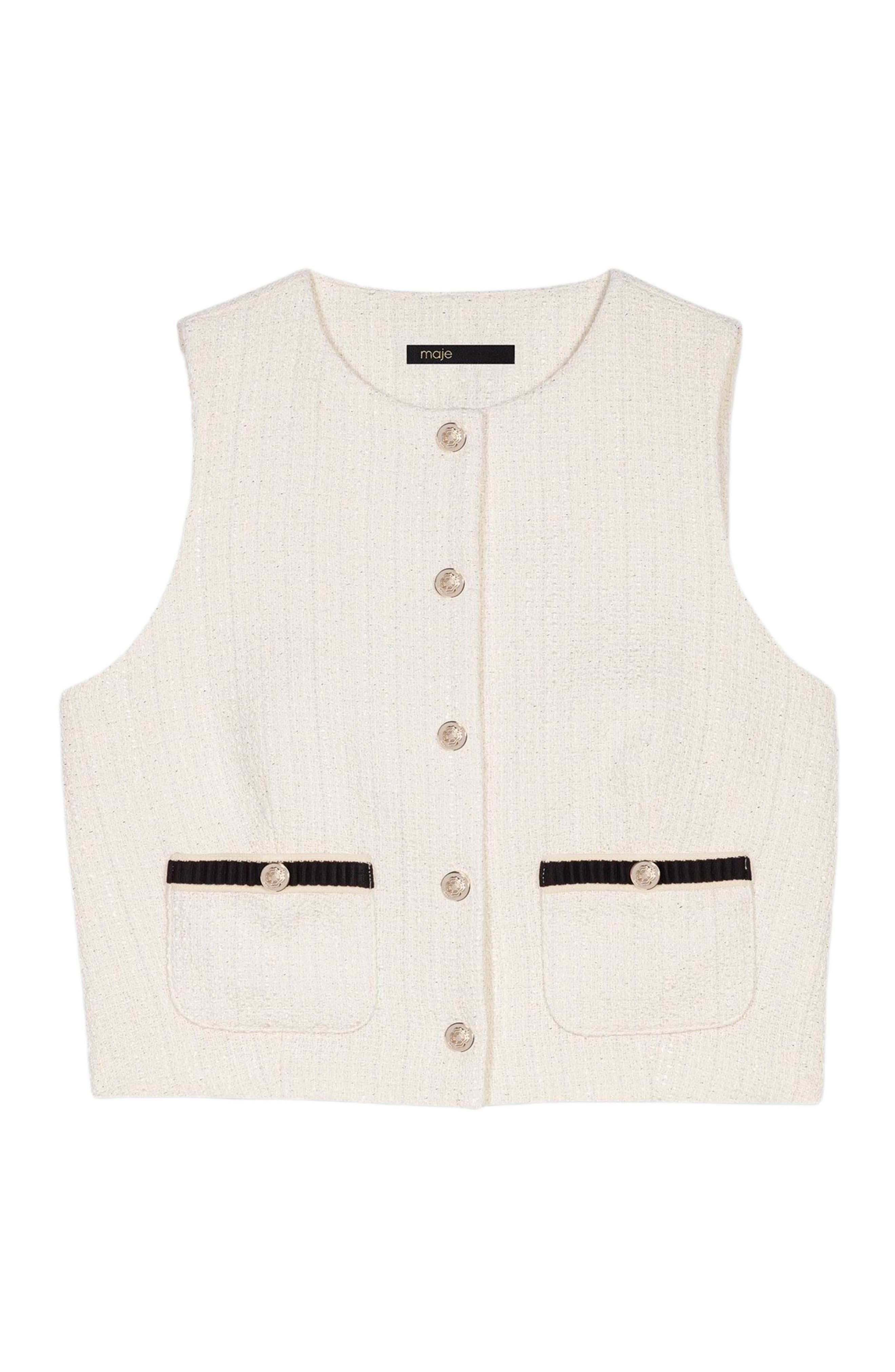 maje Sleeveless tweed lurex top in Ecru at Nordstrom - 7