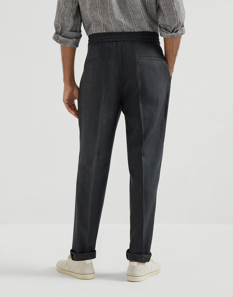 Linen and virgin wool chevron trousers with drawstring and double pleats 3