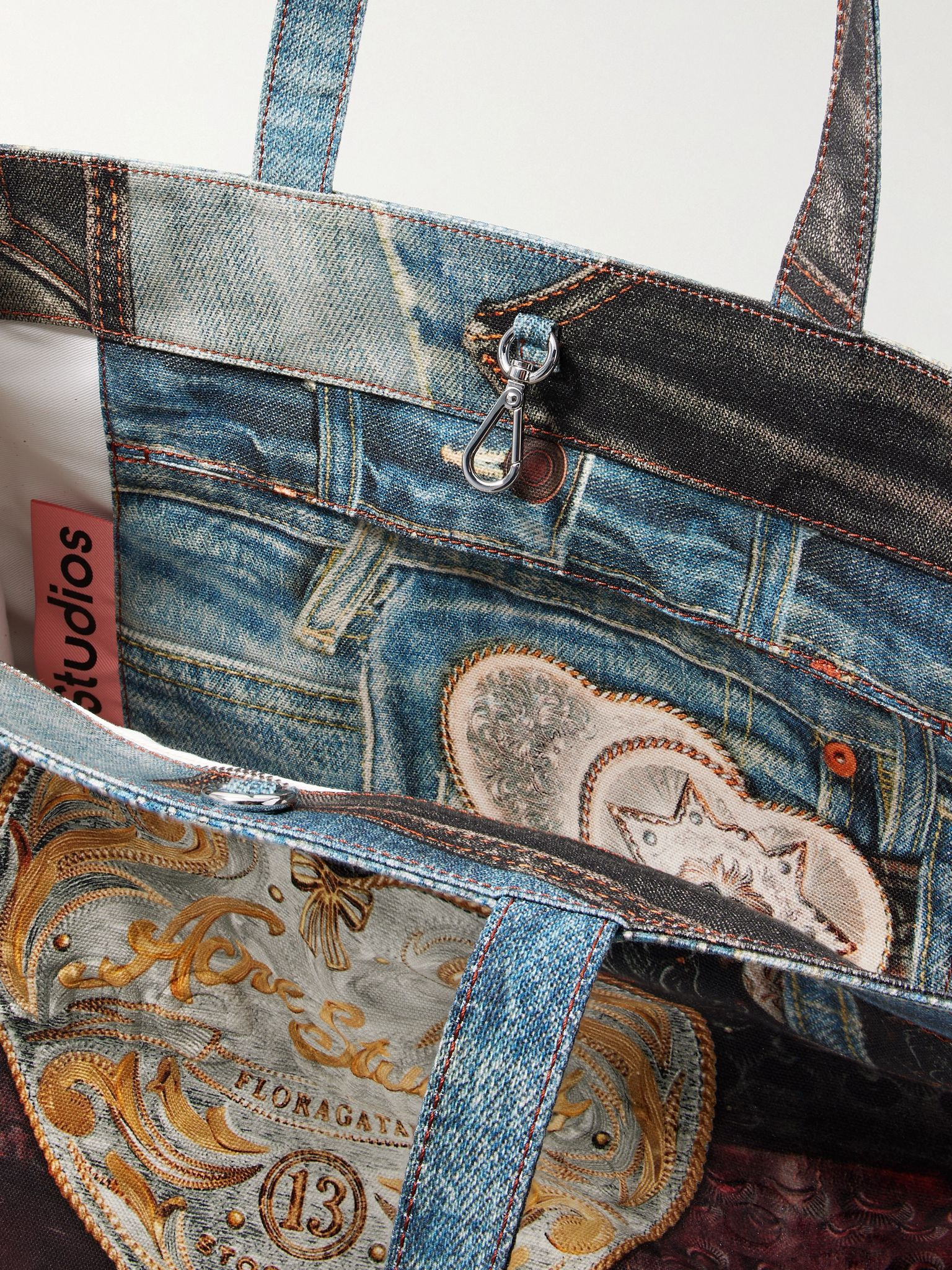 Trompe L'oeil Printed Canvas Tote Bag Blue - 5
