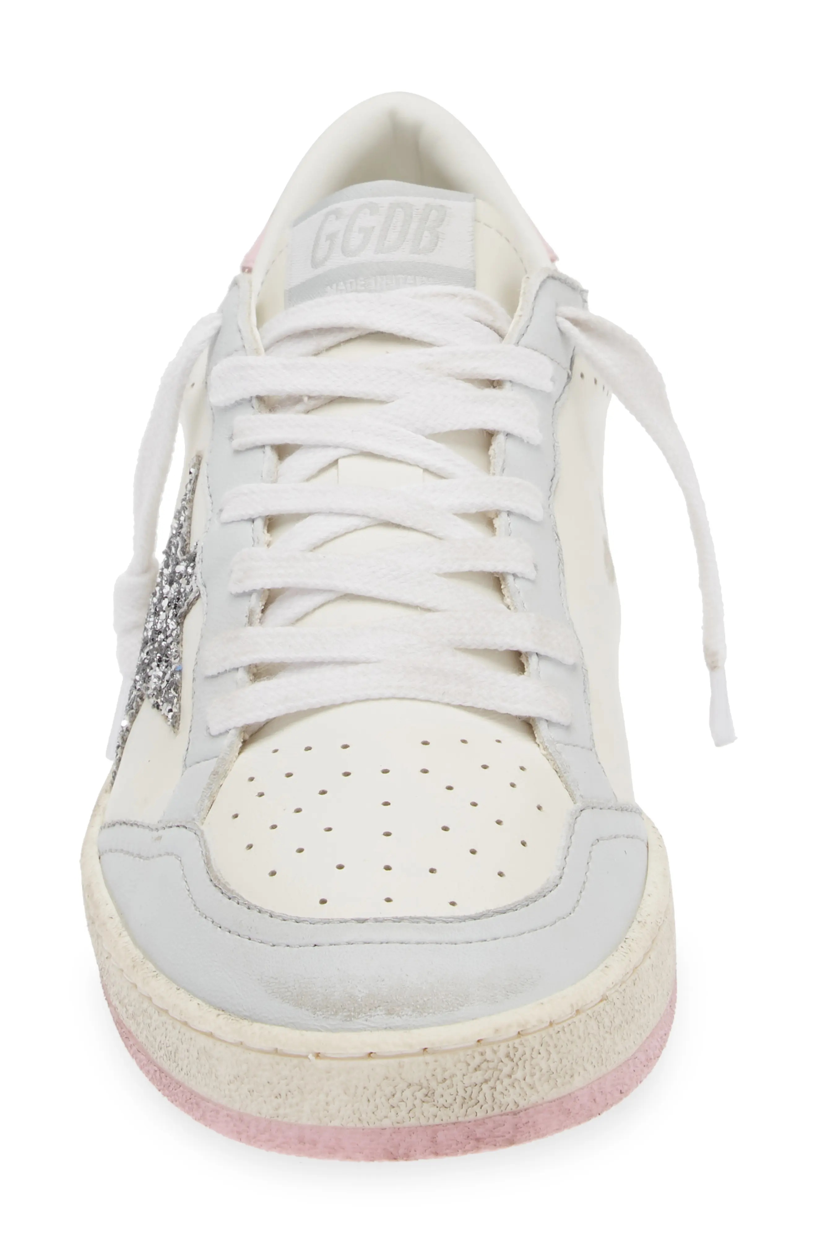 Ball Star Low Top Sneaker in White/Silver/Pink - 4