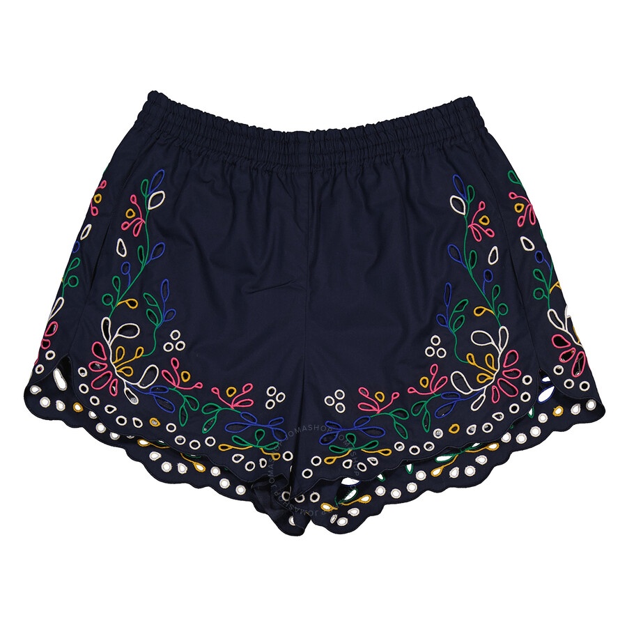 Chloe Ladies Multicolor Blue Embroidered Mini Shorts - 1