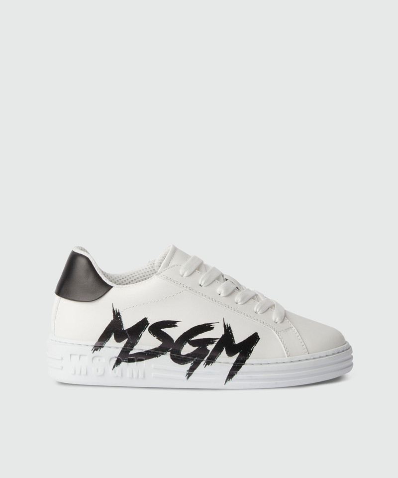 Leather MSGM brushstroke logo sneakers 1