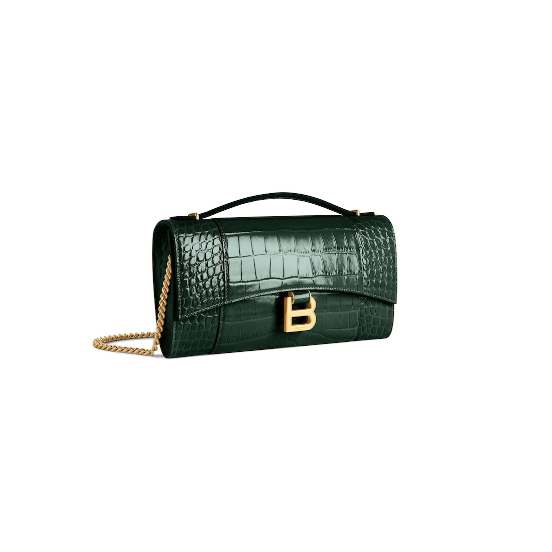Women's Hourglass Pochette With Chain in Forest Green - 2