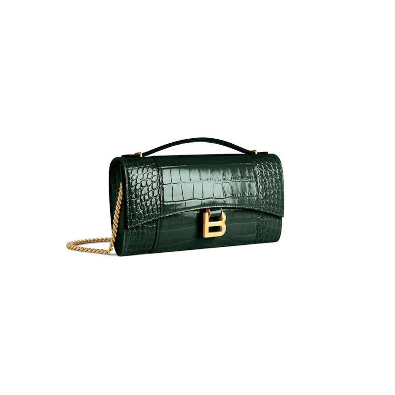 BALENCIAGA Women's Hourglass Pochette With Chain in Forest Green outlook