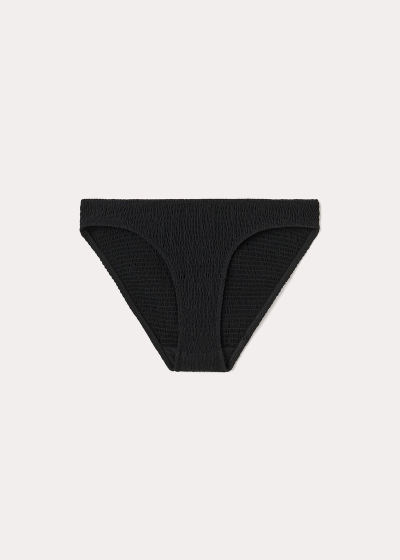 Smocked mini bikini bottoms black - 1